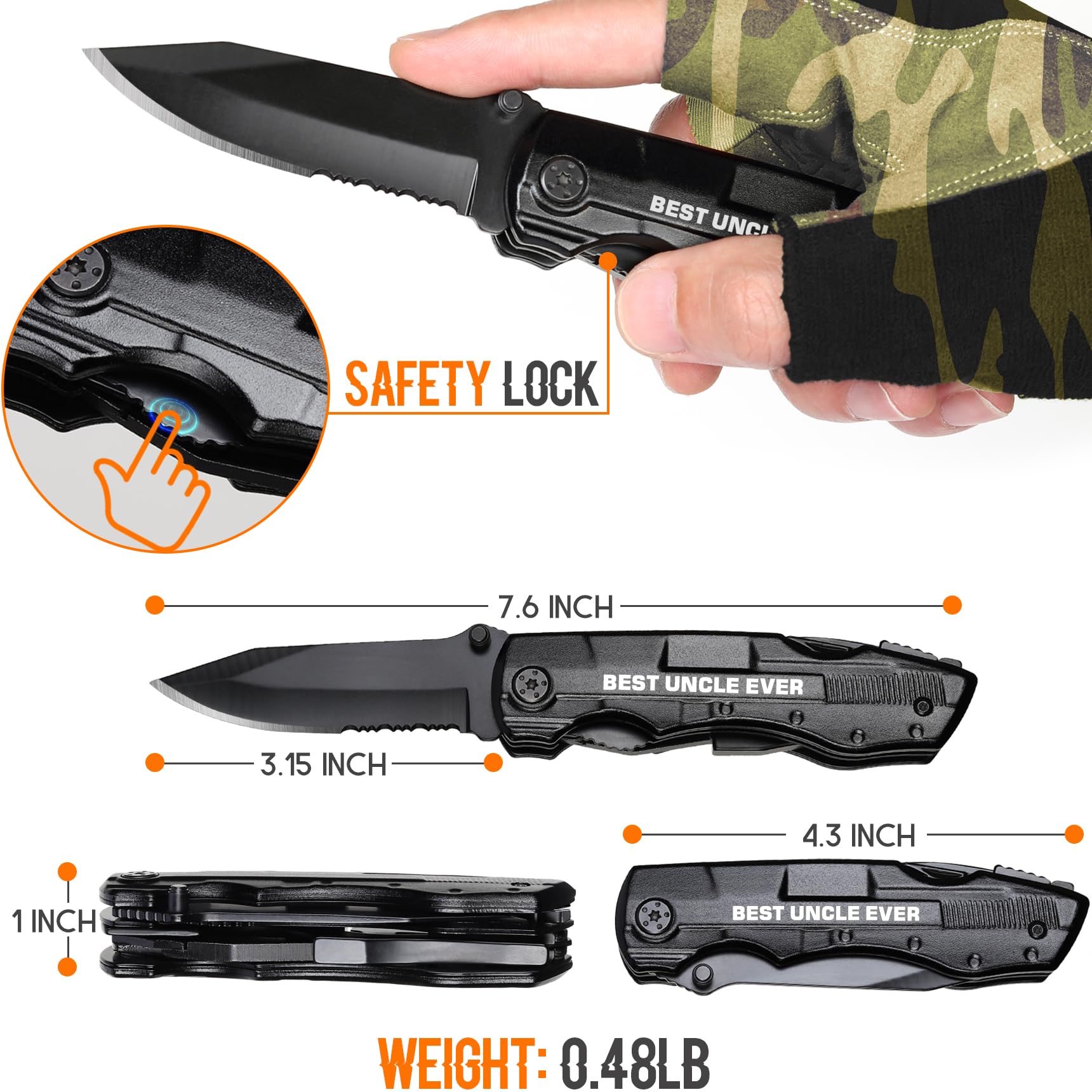 Best Uncle Ever Multitool Knife – Practical Gift for Uncles, Birthday & Christmas Presents from Niece or Nephew – Perfect for Camping, DIY Projects & Everyday Carry (EDC)