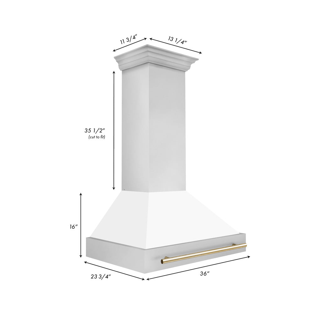 ZLINE Autograph Edition 36 Inch Stainless Steel Range Hood with White Matte Shell & Handle (8654STZ WM36) - Premium Kitchen Ventilation for Modern Homes & Professional Chefs