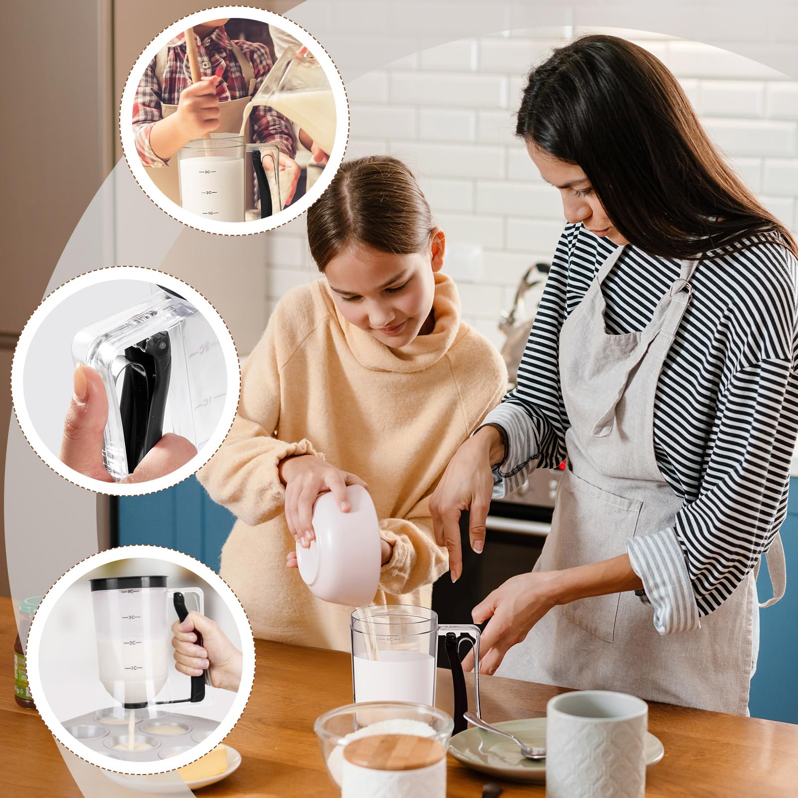 2-Pack Black Pancake & Cupcake Batter Dispenser with Squeeze Handle - 4-Cup Measuring Griddle Mix Dispenser for Perfect Cookies, Cakes & Waffles - Ideal for Home Baking, Breakfast Prep & Party Cooking