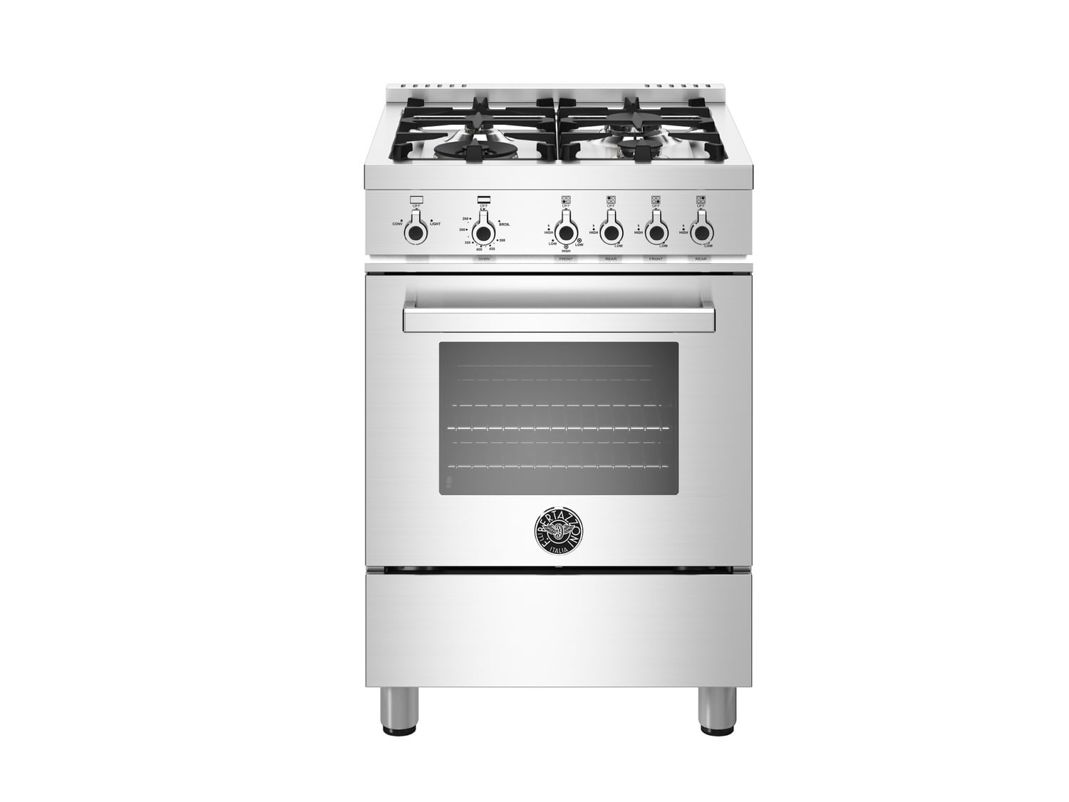 Bertazzoni PROF244GASXE 24 Inch Professional Gas Range - 4 Sealed Burners, Stainless Steel Construction - Perfect for Home Kitchens & Gourmet Cooking