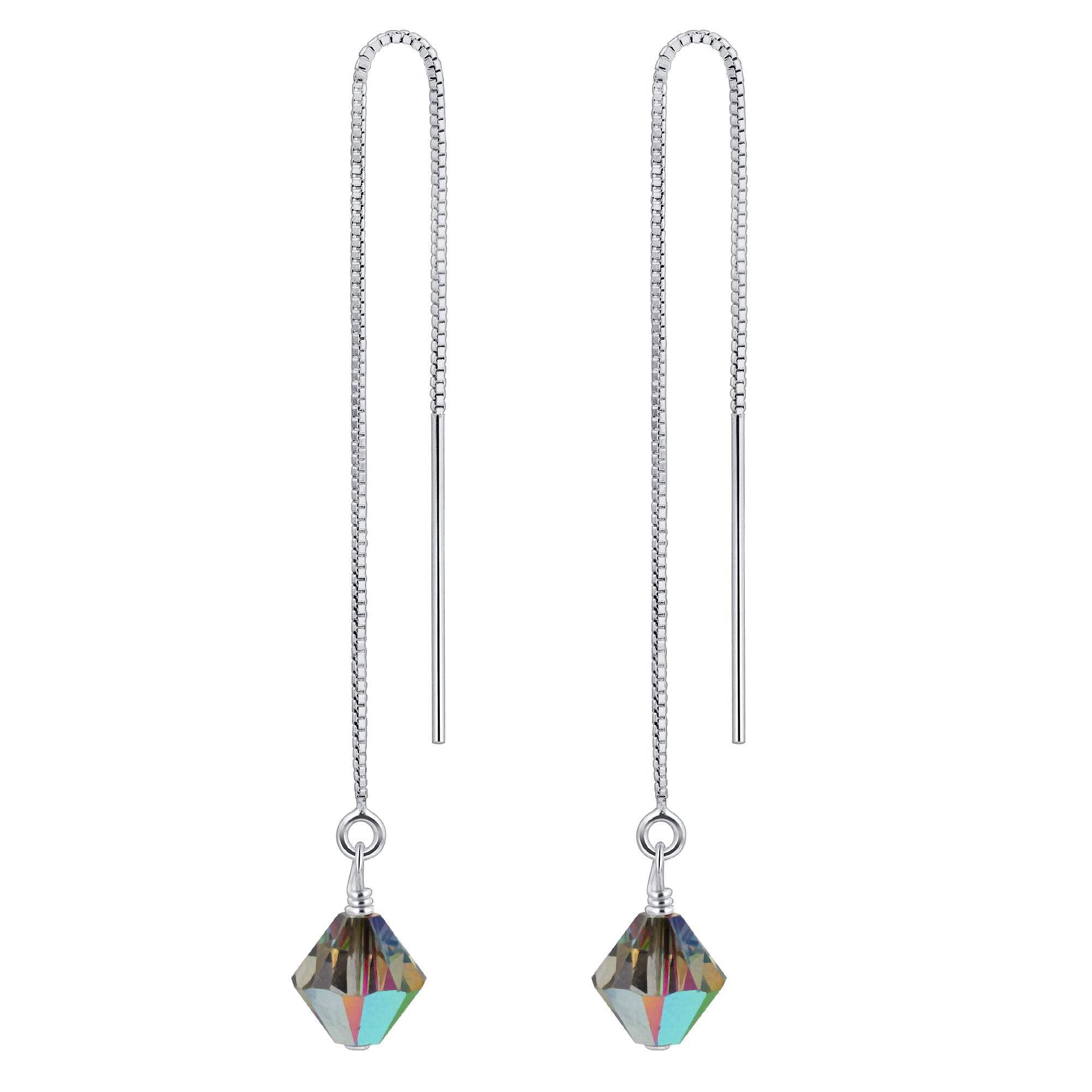 925 Silver Threader Earrings with Austrian Crystals - Elegant Drop Dangle for Parties