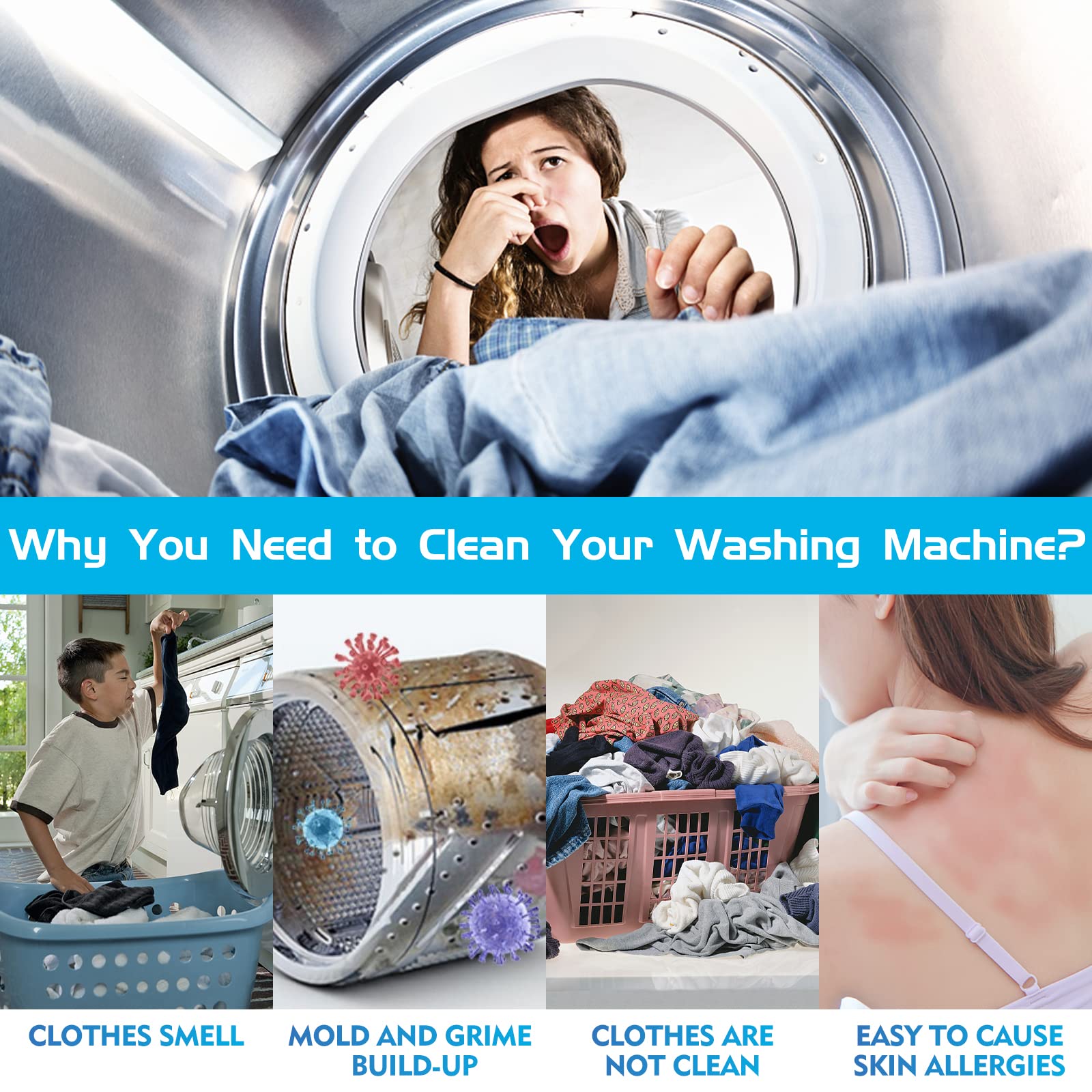 Zimtty Washing Machine Cleaner Tablets - 24 Pack | Deep Cleaning for HE Front Load & Top Load Washers | Removes Odor, Mold & Residue | Perfect for Laundry Maintenance & Appliance Care