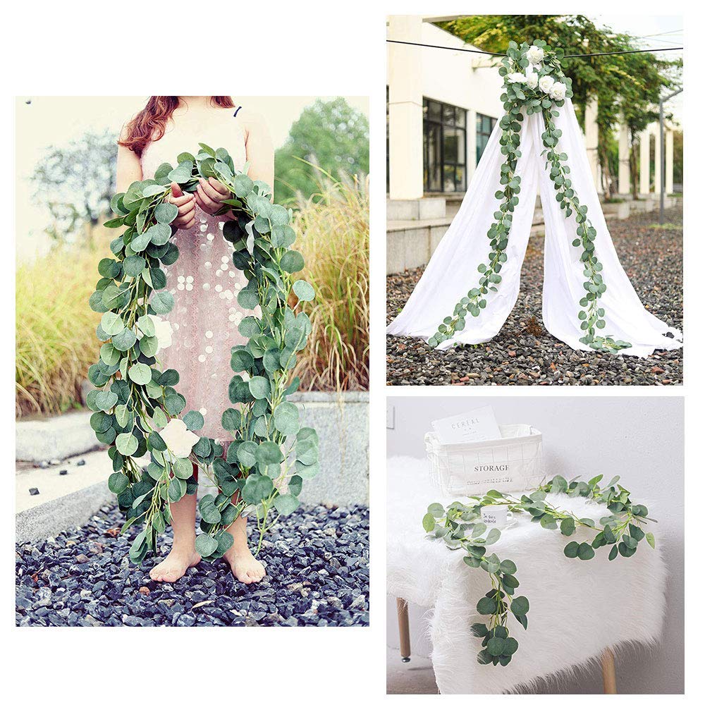 2M Artificial Eucalyptus Garland - Fake Eucalyptus Leaves Vine for Home Decor, Wedding Backdrop, Wall Greenery & Arch Decorations - Perfect for Indoor Hanging Plants, Boho Wedding Centerpieces and Farmhouse Style Decor