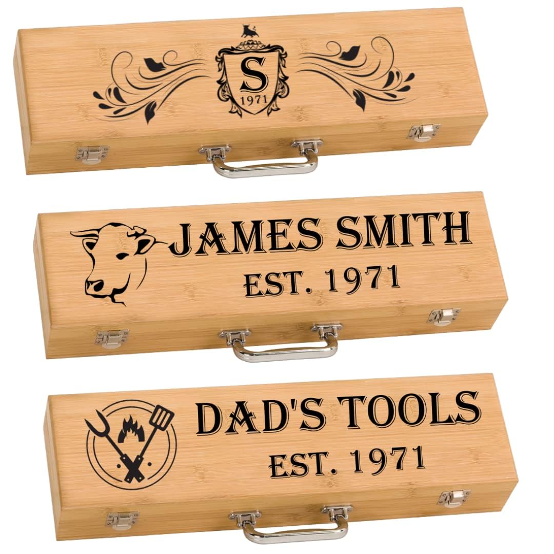 Custom BBQ Grill Set - Personalized Stainless Steel BBQ Tools (3-Piece) for Outdoor Grilling, Backyard Cookouts & Camping