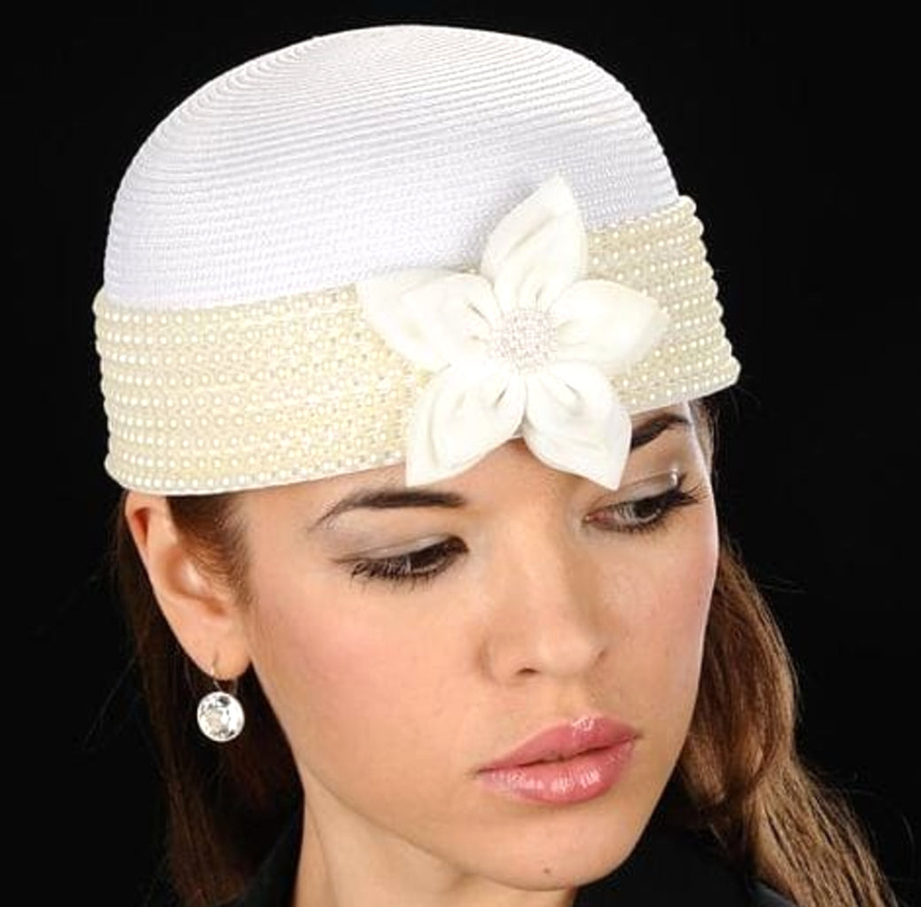 Elegant BW6521 Ladies Pearl White & Cream Pillbox Hat - Vintage Style Headwear for Weddings, Tea Parties & Formal Events