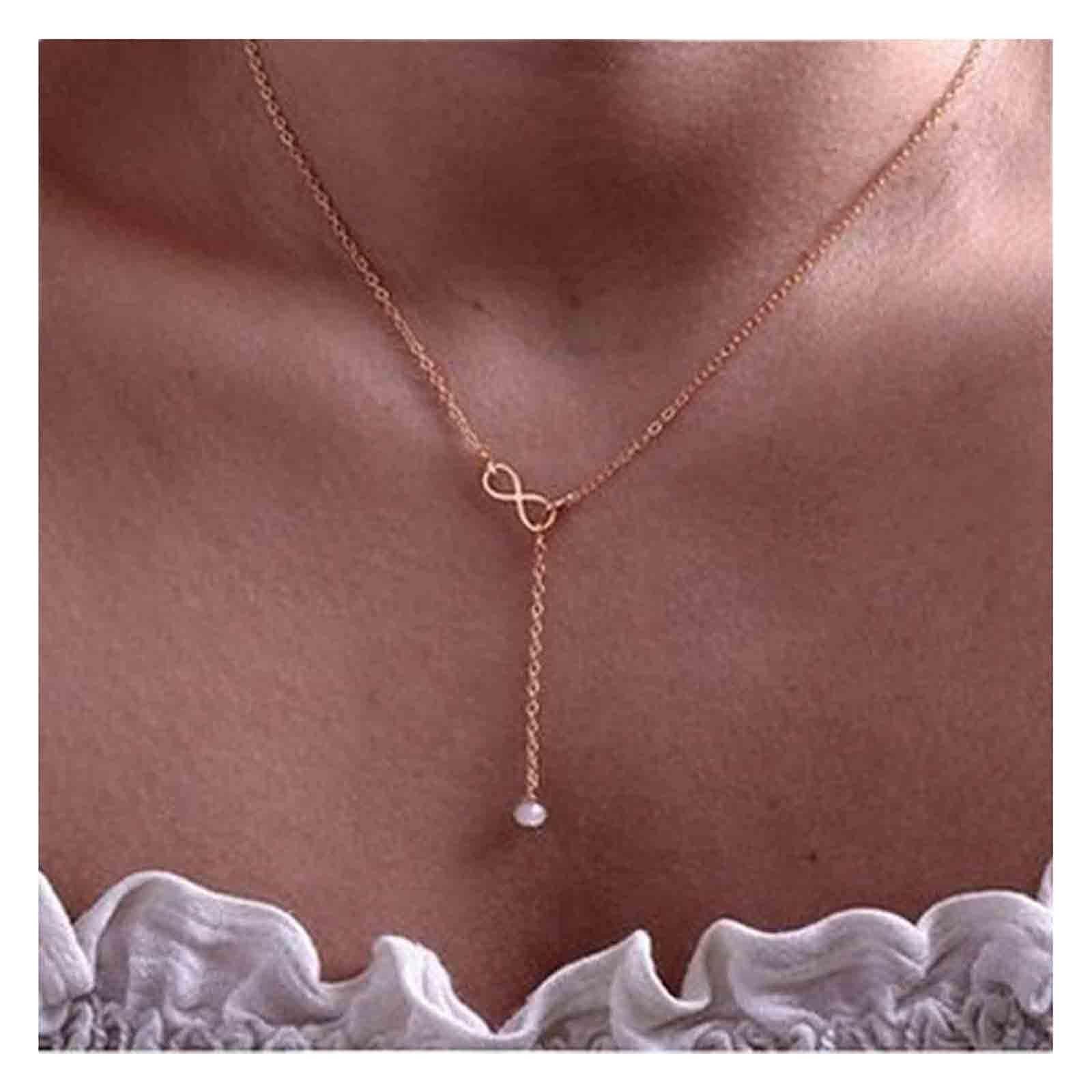 Boho Pearl Infinity Necklace - 14K Gold Plated Y Lariat Chain Necklace for Women | Minimalist Dainty Jewelry Gift for Her | Perfect for Weddings, Date Nights & Special Occasions