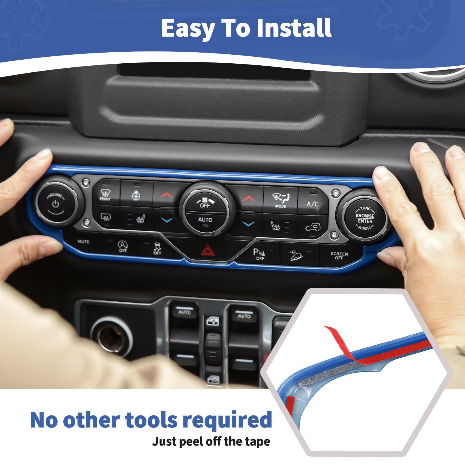 Blue RT-TCZ AC Switch Cover Trim Frame for Jeep Wrangler JL/JLU/Gladiator JT (2018-2023) - Interior Dash Accessories | Perfect for Off-Roading & Customization Upgrades