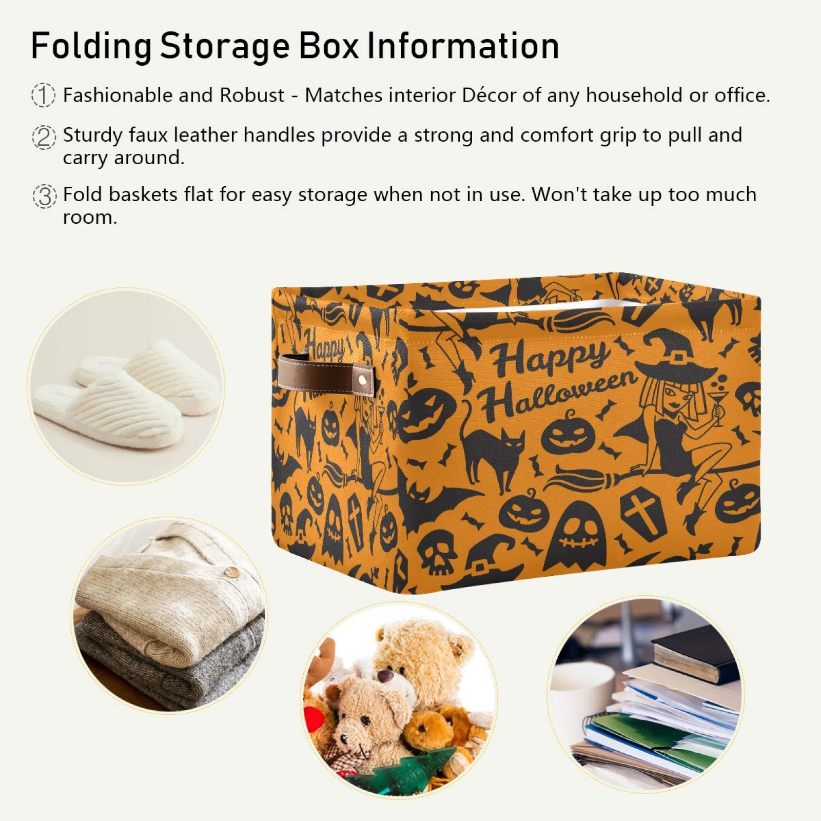 AUUXVA Halloween Pumpkin Witch Storage Basket - Durable Collapsible Canvas Organizer Bin with Handles for Toys, Office Supplies & Home Decor | Perfect for Bedroom Closet, Shelf Organization & Holiday Decor