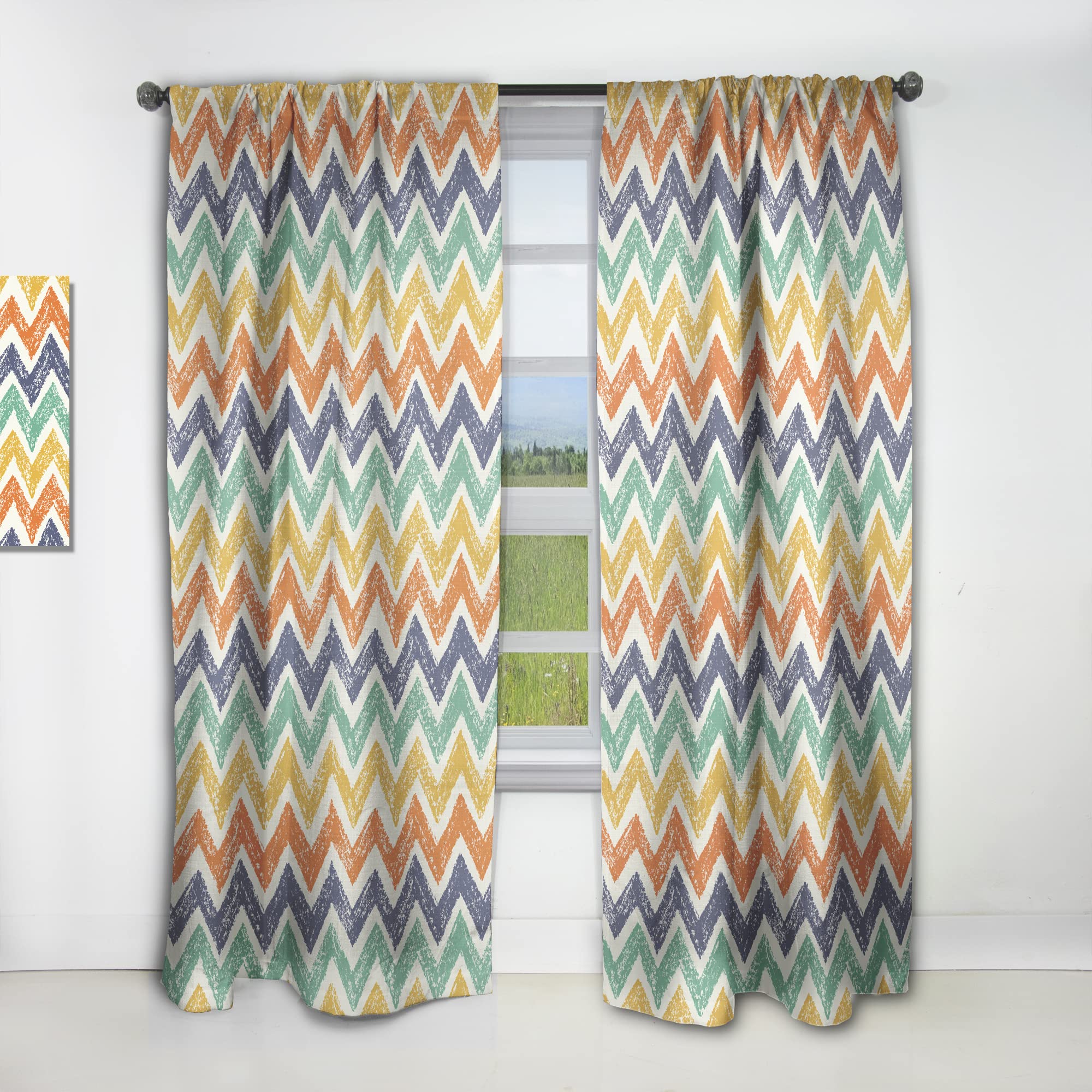 DesignQ Thermal Insulated Chevron Pattern Curtains - Retro Orange, Blue & Yellow Single Panel 52x120 - Blackout Drapes for Bedroom & Living Room - Perfect for Home Decor & Sun Protection
