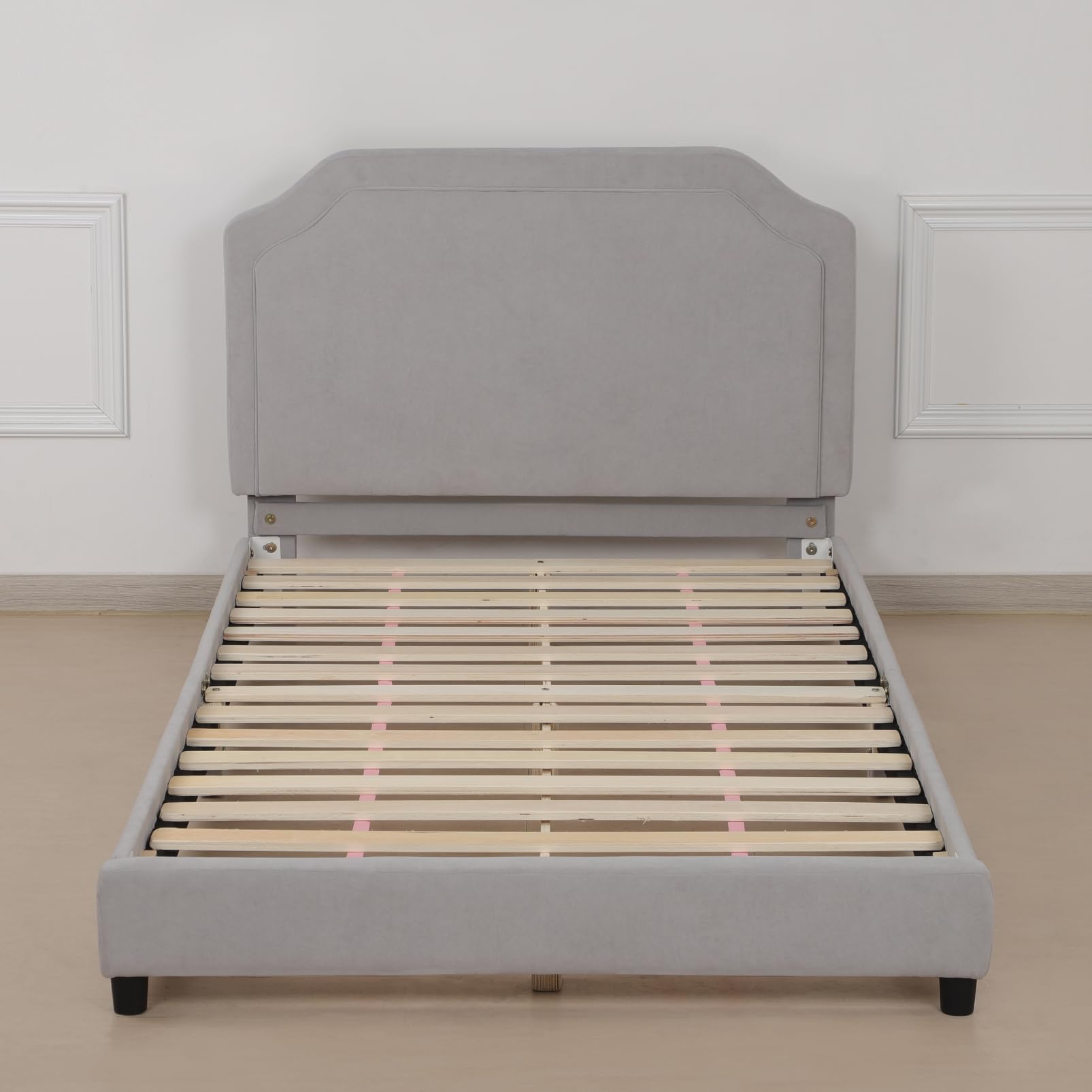 Velvet Upholstered Twin Bed Frame for Kids - Adjustable Wooden Headboard, Soft & Durable Gray Bed for Boys & Girls - Perfect for Bedrooms, Playrooms & Sleepovers