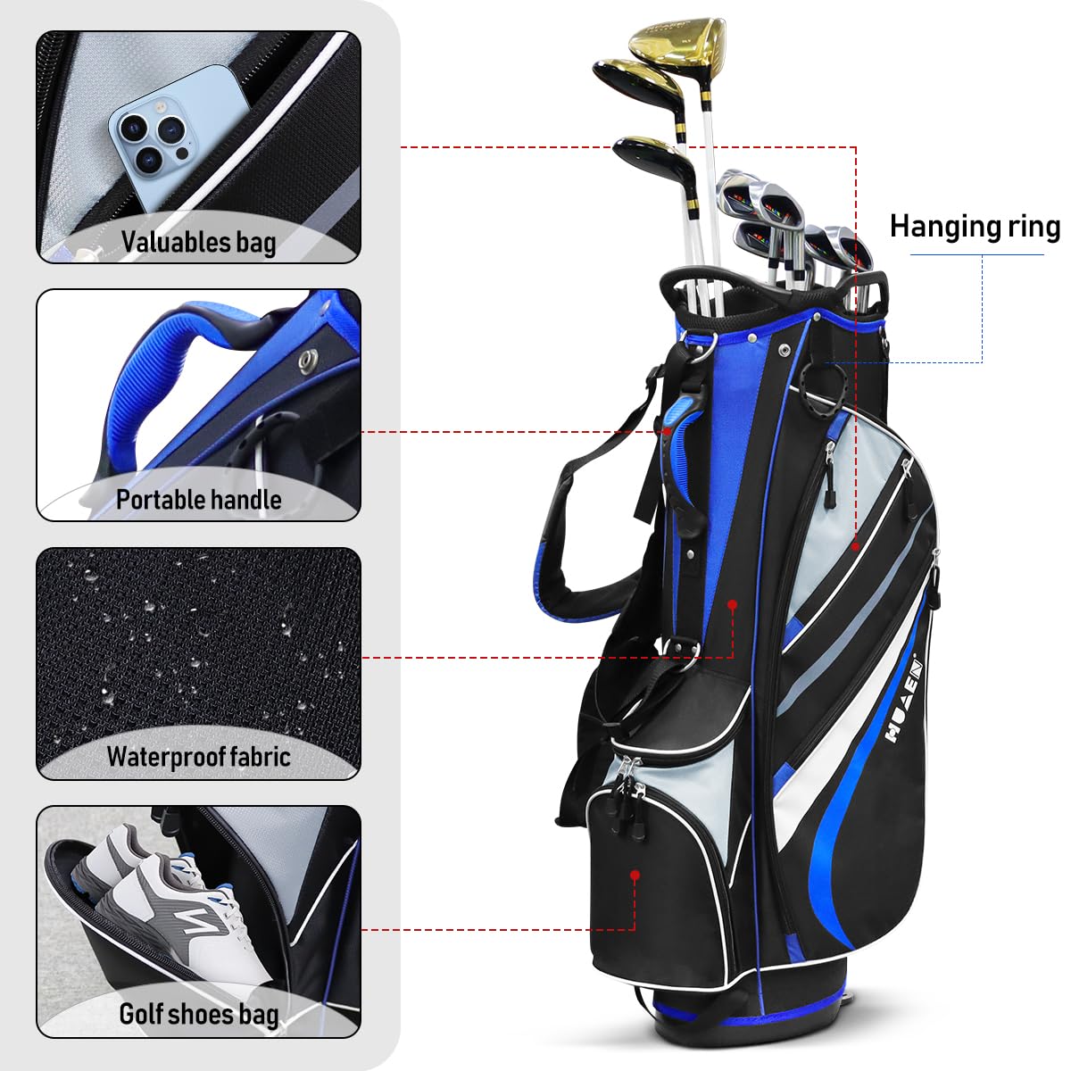 Lightweight 7-Way Divider Golf Stand Bag for Men - Navy Blue Portable Walking & Riding Golf Bag with Dust Cover & Comfortable Strap - Perfect for Golf Course, Driving Range & Travel