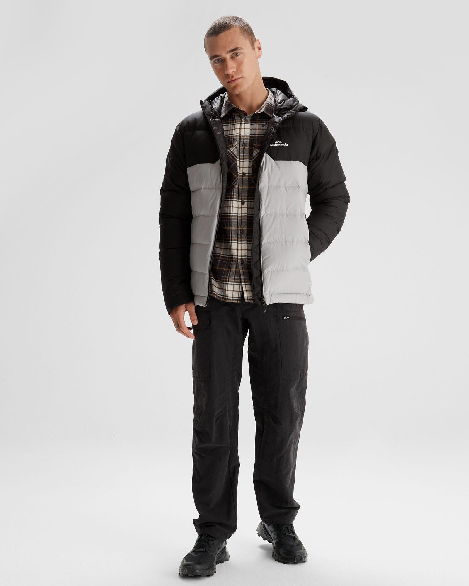 Men's Epiq Hooded Down Jacket - Steel Grey/Black - Winter Warm Waterproof Puffer Coat for Outdoor Activities & Daily Wear