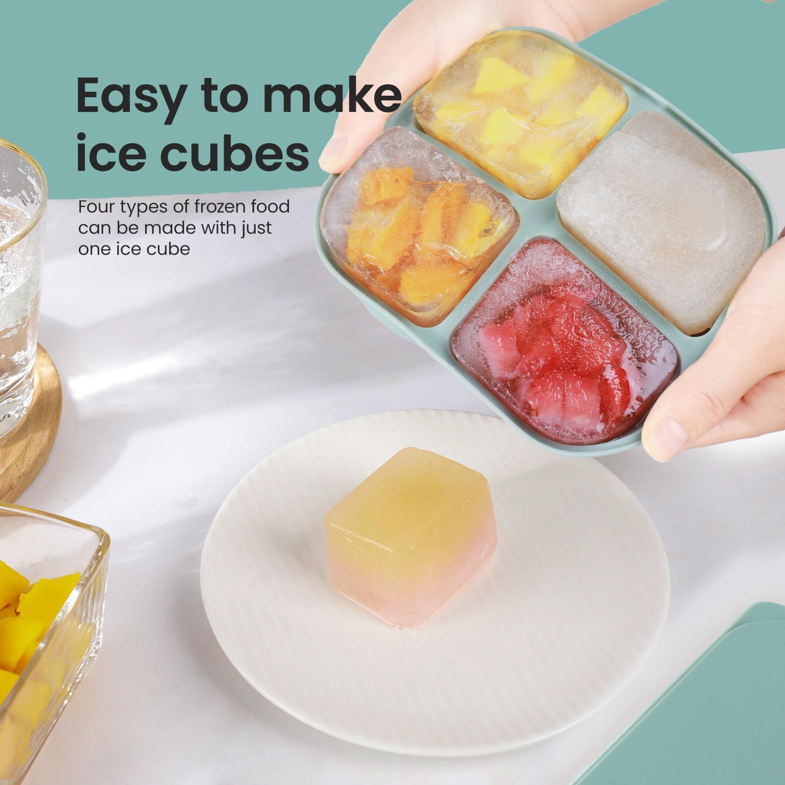 2 Pack Stackable Large Silicone Ice Cube Trays with Removable Lid - BPA Free Square Ice Molds for Easy Release Cocktail, Whiskey & Baby Food - Perfect for Home Bars, Kitchen & Meal Prep