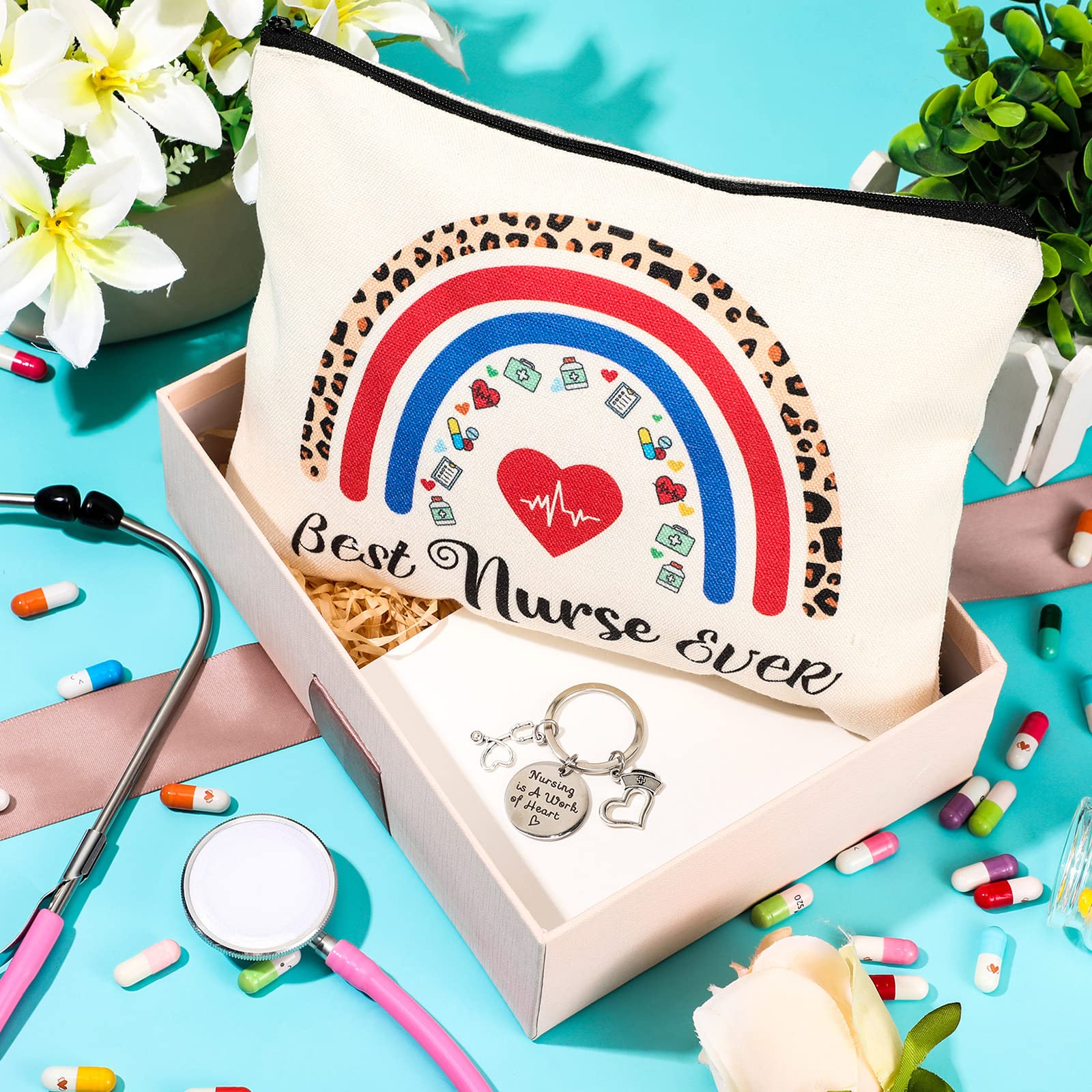 12 Pcs Nurse Gift Set for Women - 6 Makeup Bags & 6 Keychains, Nurse Week Appreciation Gifts, Cosmetic Zipper Pouch & Work Accessories for Medical Practitioners, Birthday Gift Idea (Heart Design) - Perfect for Nurse Appreciation Week, Graduation Gifts & Healthcare Worker Thank You Presents