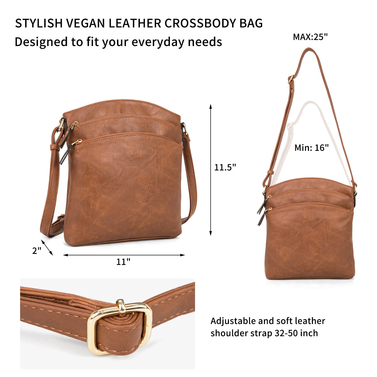 Y&R Direct Women's Crossbody Bag with Multiple Pockets - Soft Leather Adjustable Shoulder Purse for Everyday Use, Travel & Shopping