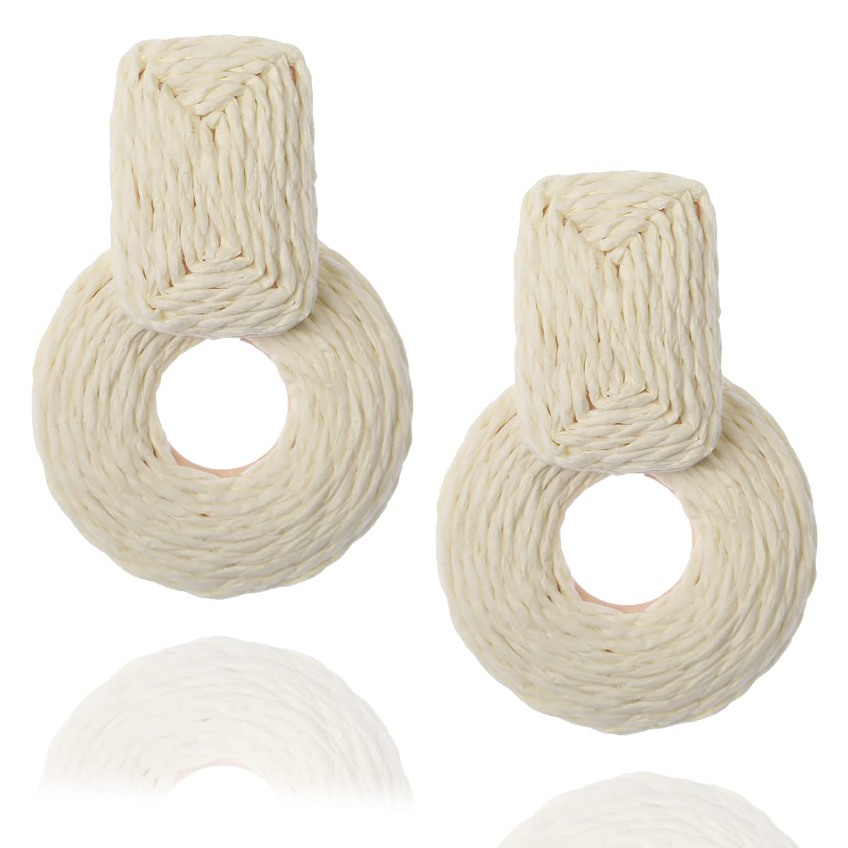 Boho Handmade Raffia Earrings for Women - Large Rattan Dangle Earrings, Geometric Straw Statement Earrings for Summer & Beach Wear | Perfect for Vacation, Parties & Boho Fashion