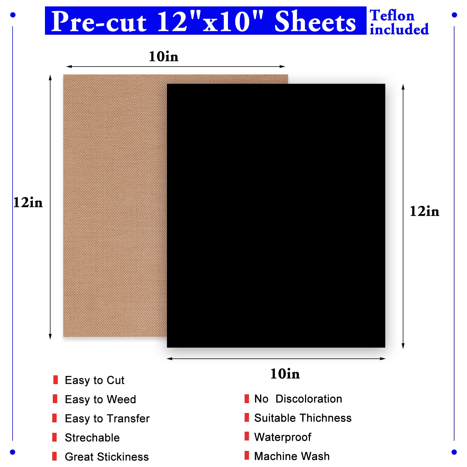 XSEINO 13-Pack Black HTV Heat Transfer Vinyl Sheets 12