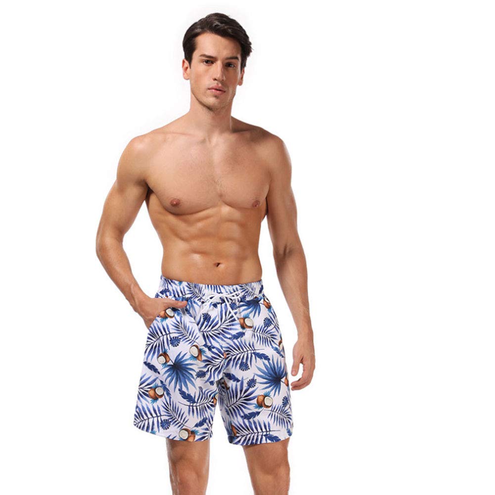 Blue Coconut & Leaves Matching Couples Swimsuit Set - Men & Women's Beach Bathing Suits for Tropical Vacations & Summer Getaways