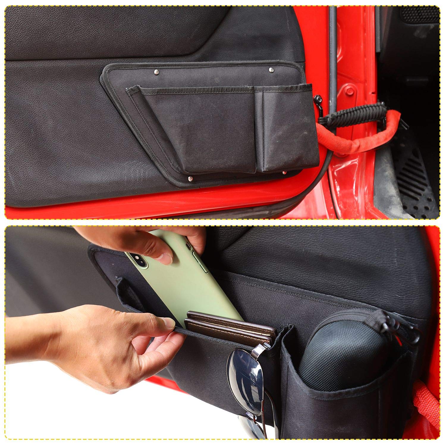 JeCar Durable Oxford Fabric Door Pockets Storage Organizer - Compatible with Jeep Wrangler 2011-2023 JK JL Models - Interior Car Accessories (2 Pack) - Perfect for Road Trips, Camping & Off-Road Adventures