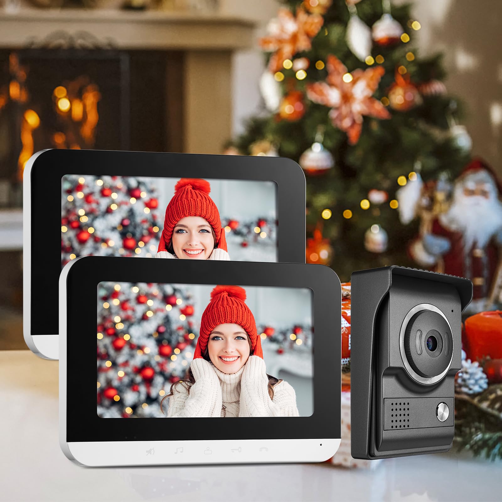 7 Inch Video Intercom System with Camera & Monitor - Weatherproof Outdoor Doorbell, IR Night Vision, Two-Way Audio & Remote Unlock (1 Camera + 2 Monitors) for Home Security & Smart Access Control