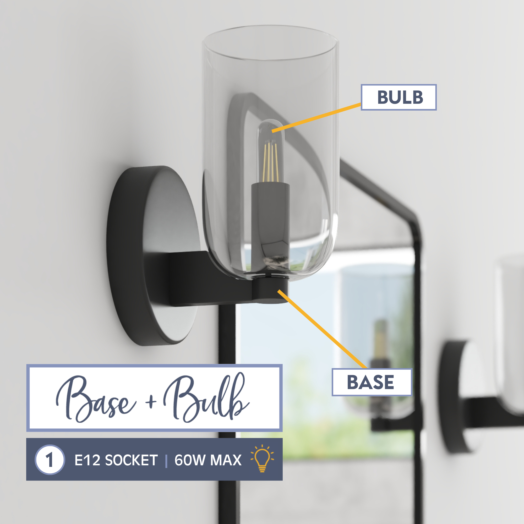 1 Light Hansley Wall Sconce - Matte Black with Clear Glass Shade for Bedroom, Living Room, or Hallway Lighting