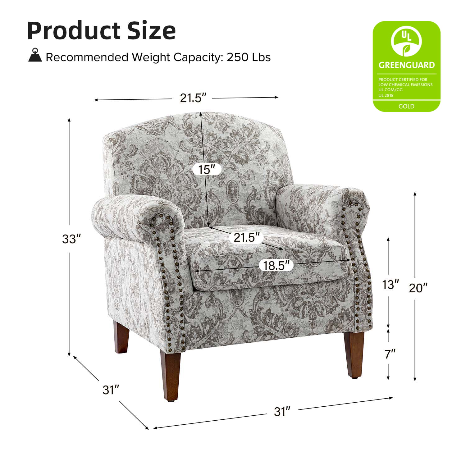 Matteo Upholstered Armchair with Nailhead Trim - Modern Accent Chair for Living Room, Bedroom & Office - Comfortable Lounge Chair with Stylish Nailhead Detailing