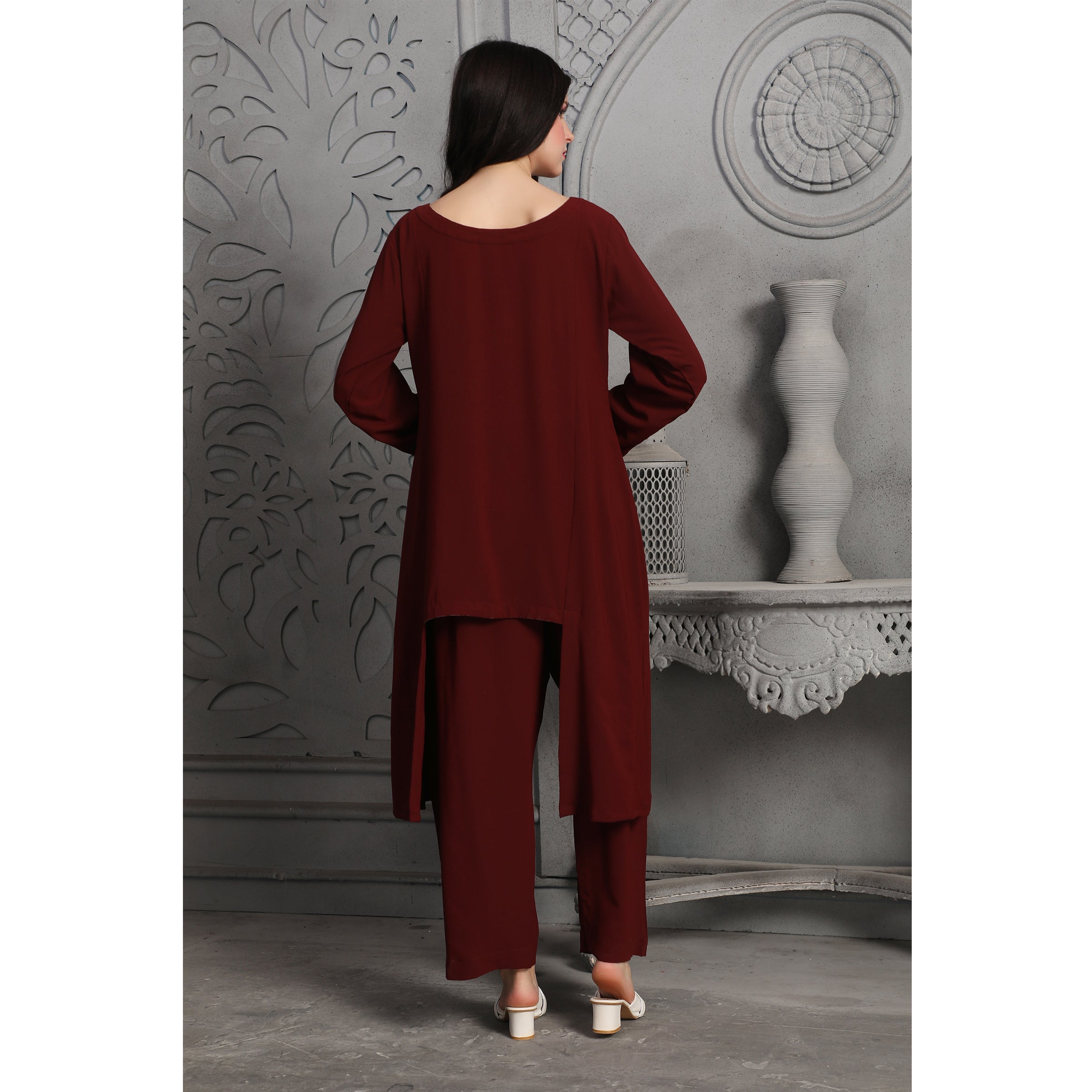 Stylish Deep Maroon Designer Pant & Top Coord Set for Women | Elegant Matching Outfit for Parties, Work & Casual Wear | Perfect for Date Nights, Office & Social Events