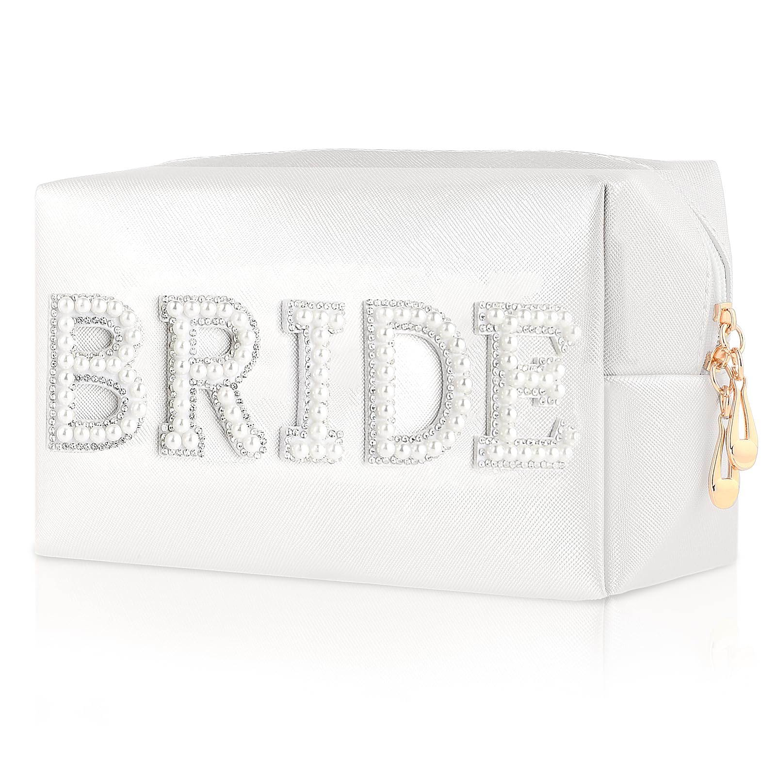 Elegant Pearl & Rhinestone Makeup Bag - Waterproof Travel Toiletry Pouch with Zipper Closure | Perfect Bridal Shower Gift for Bride, Bridesmaids & Bachelorette Parties | Wedding, Engagement & Special Occasion Cosmetic Organizer
