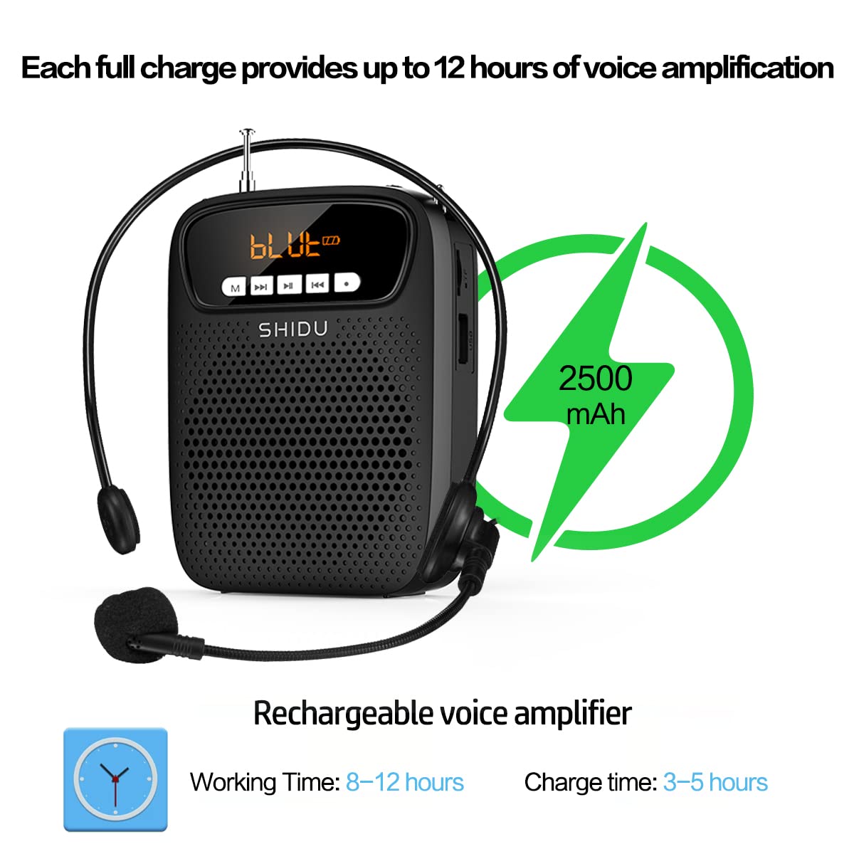Portable 15W Mini Voice Amplifier with Bluetooth, FM Radio & MP3 - Rechargeable Wireless Speaker for Teachers, Tour Guides, Presentations & Outdoor Events