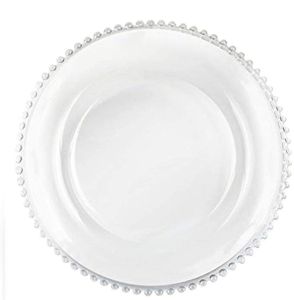 Tiger Chef 12-Pack Clear Glass Beaded Charger Plates for Weddings, Parties & Formal Dining - Elegant Round Dinner Plate Chargers for Table Décor & Place Settings