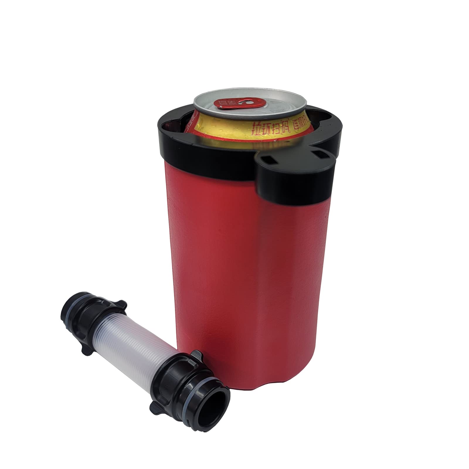 Portable Insulated Can & Bottle Cooler with Detachable Hose and Bottle Opener Keychain - 2 Pcs Expandable Drink Funnel for Beer, Soda & Cocktails - Perfect for Parties, Camping, Tailgating & Outdoor Events (White)
