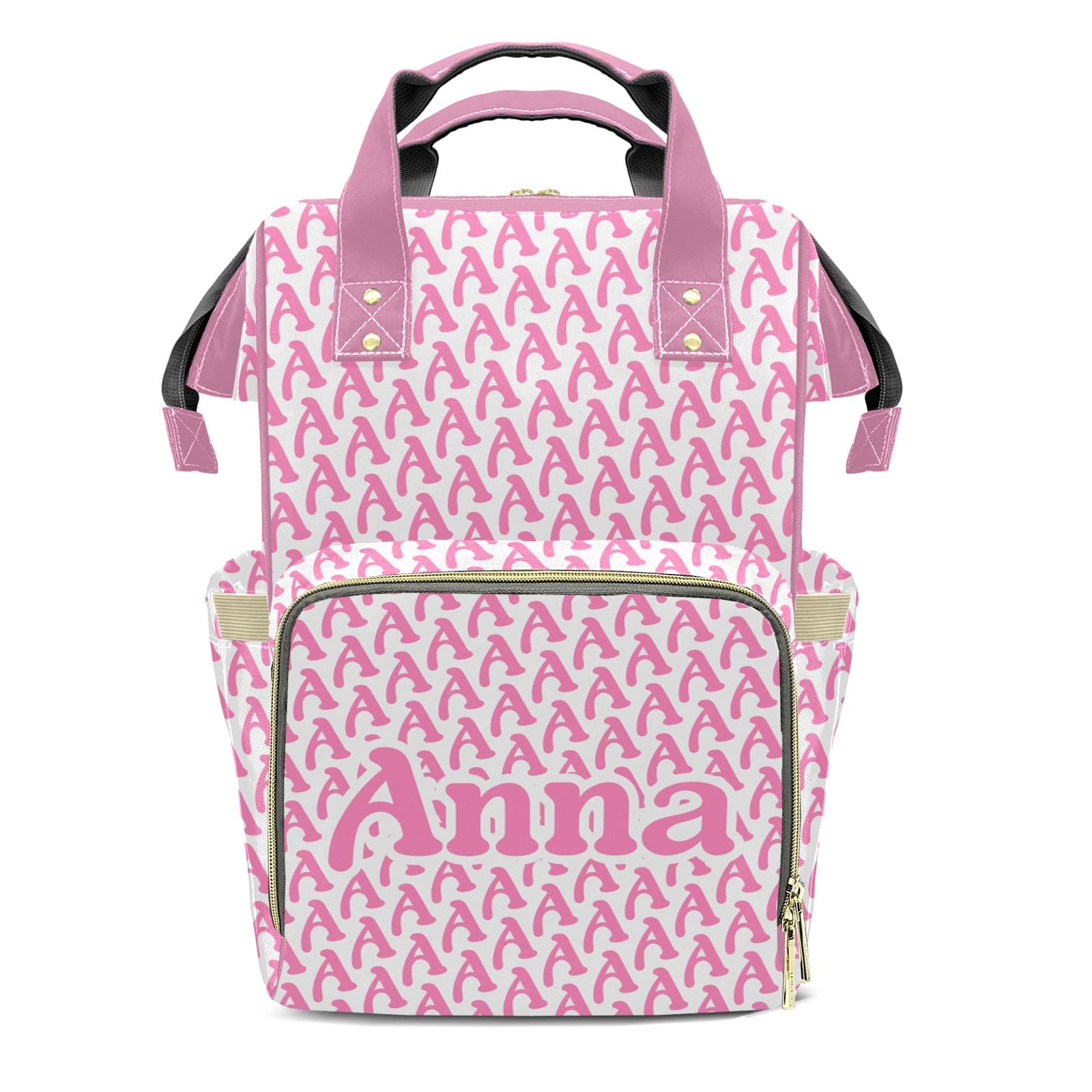 Personalized Pink Letter Print Diaper Backpack with Name - Stylish Nursing Bag for Moms & Dads - Perfect Baby Shower Gift & Travel Essential for New Parents