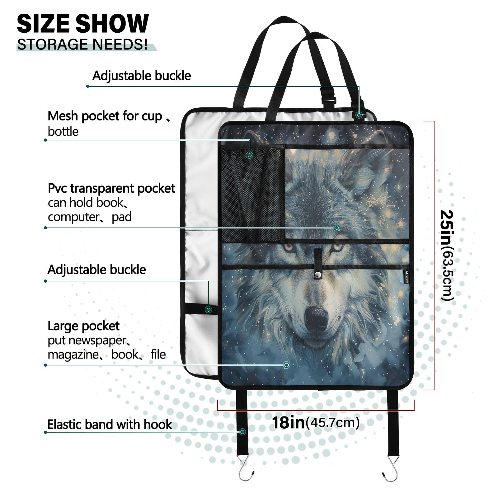 ODAWA Starry Wolf Car Seat Organizer 2 Pack - Back Seat Protector with Storage Pockets for Road Trips, Family Travel, and Daily Commutes