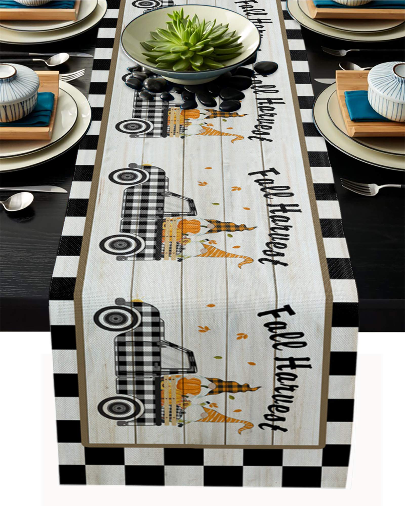 90 Inch Autumn Fall Table Runner - Happy Thanksgiving Harvest Pumpkin Design for Round, Kitchen, Coffee & Dining Tables - Perfect for Thanksgiving Decor & Cozy Living Room