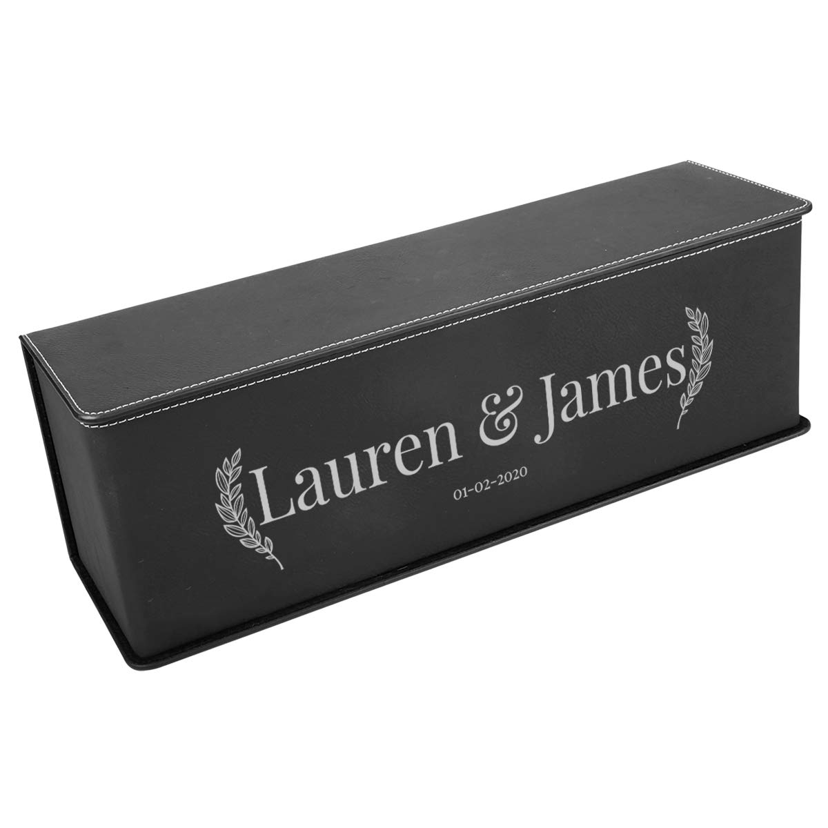 Personalized Leather Wine Gift Box with Engraving - Complete Wine Tool Set for Corkscrew, Stopper & Pourer - Perfect for Anniversary, Wedding & Housewarming Gifts