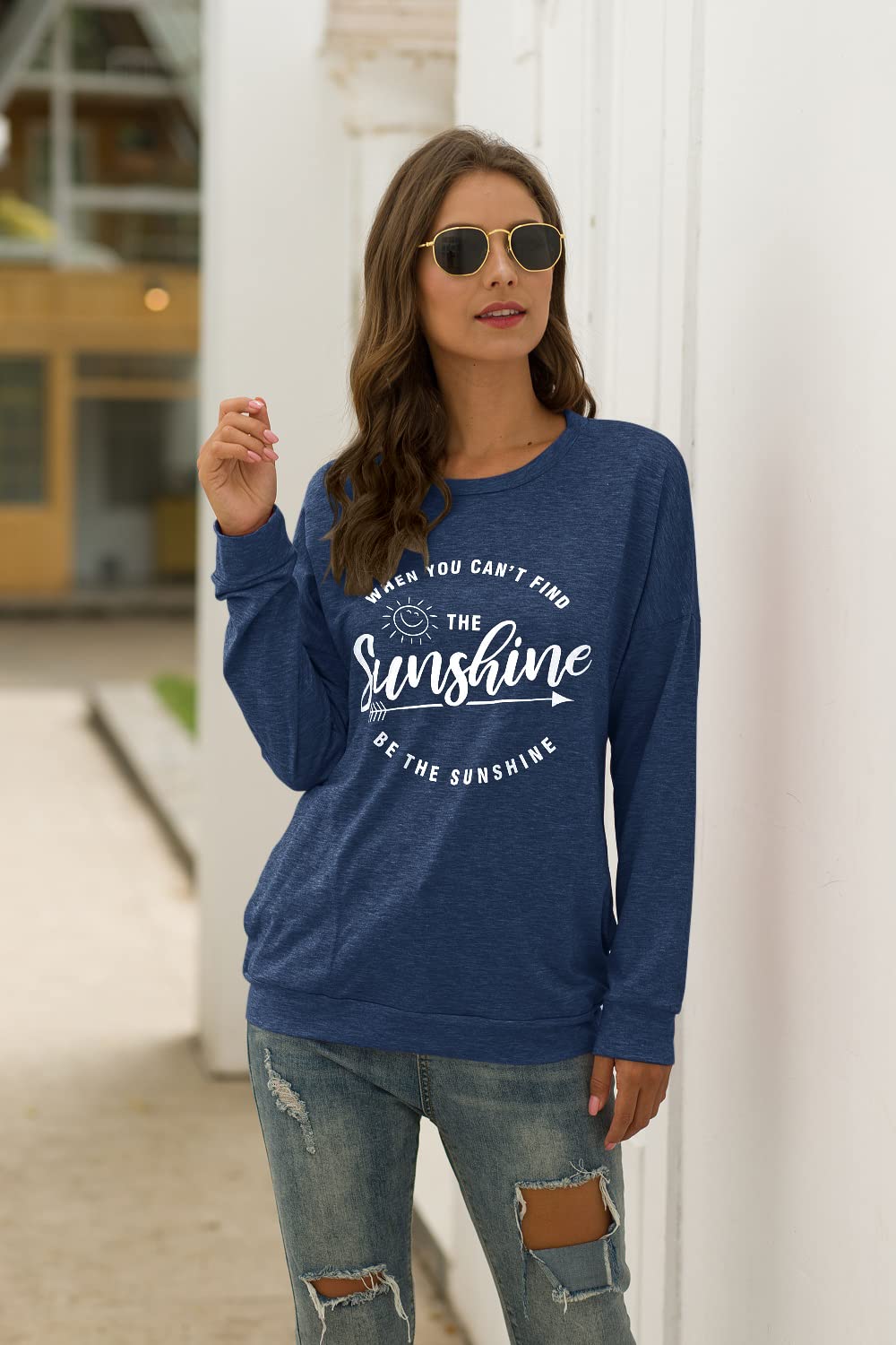 Muicy Women's Sunshine Shirt - Casual Long Sleeve Tunic Top with Pockets | Trendy Loose Fit Sweatshirt for Women | Perfect for Work, Weekend Outfits & Layering