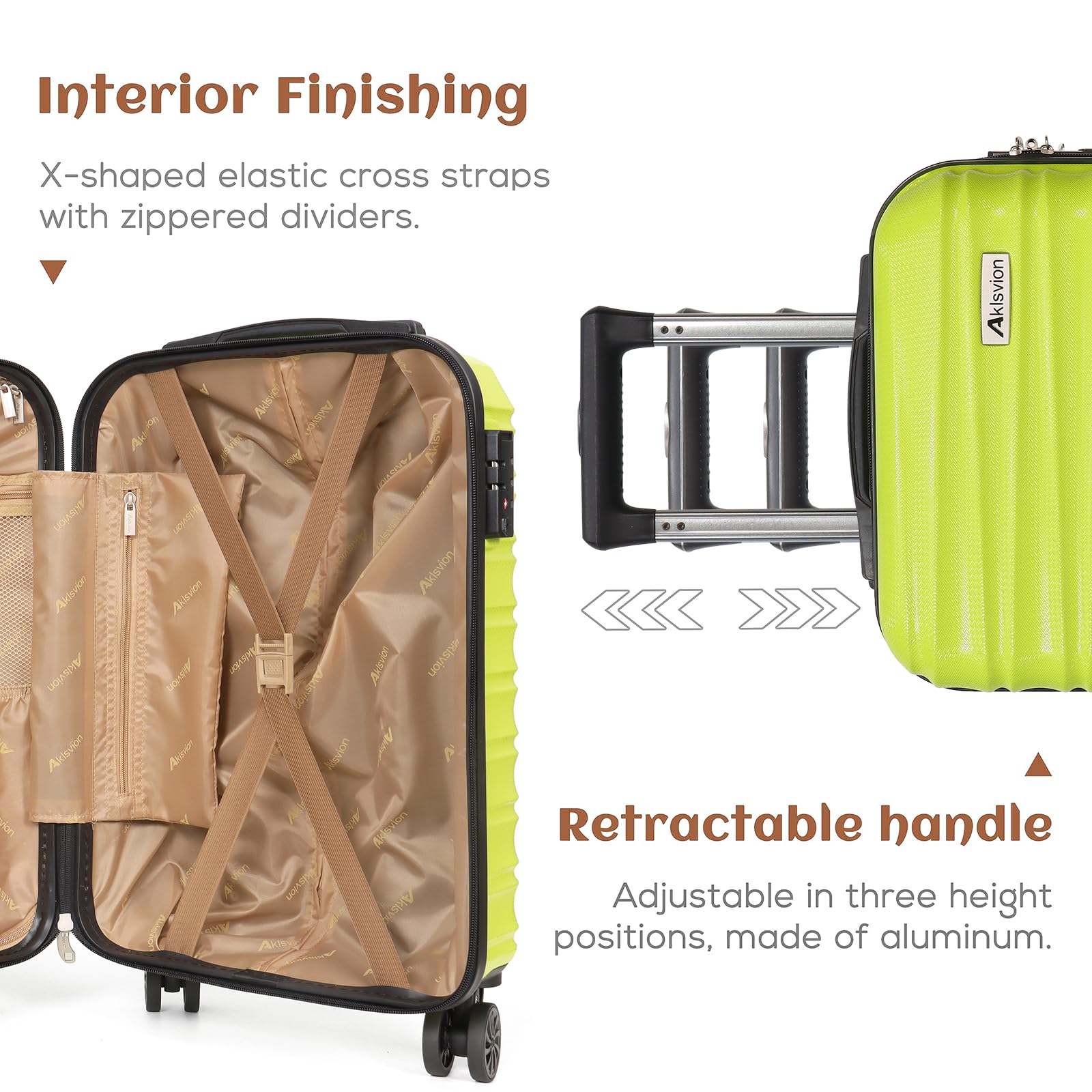 3-Piece ABS Hardshell Spinner Wheel Luggage Set with Carry-On Suitcase, Weekender Bag & Toiletry Bag (Lime) - Perfect for Travel, Business Trips & Vacations