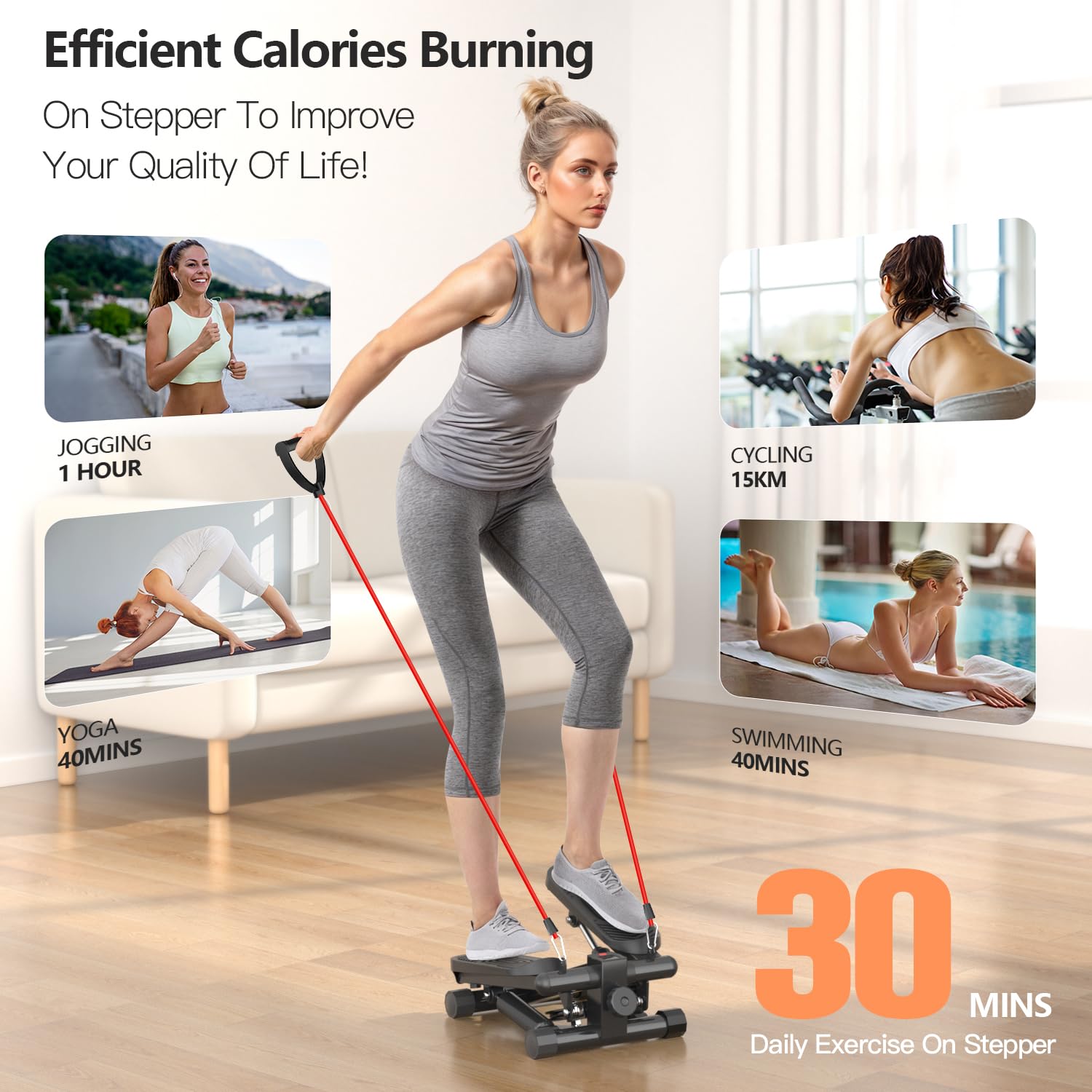 2024 Upgraded Mini Stepper with Resistance Bands - Super Quiet Home Fitness Equipment for Cardio Workout, 350LBS Weight Capacity | Perfect for Home Gym, Office Exercise & Low-Impact Training