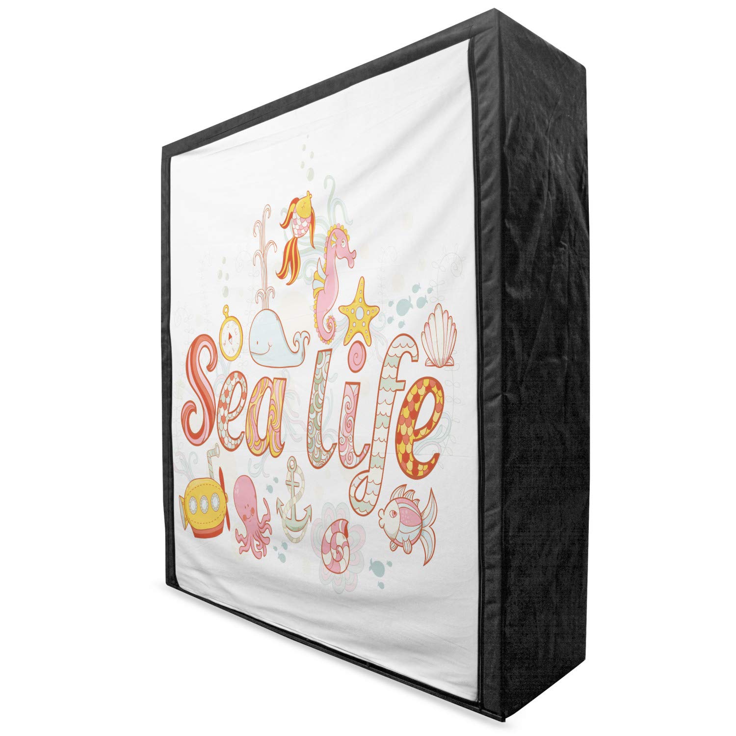 Ambesonne Cartoon Portable Fabric Wardrobe - Sea Life Theme Underwater Wildlife Animals Fantasy Closet with Shelves, 59