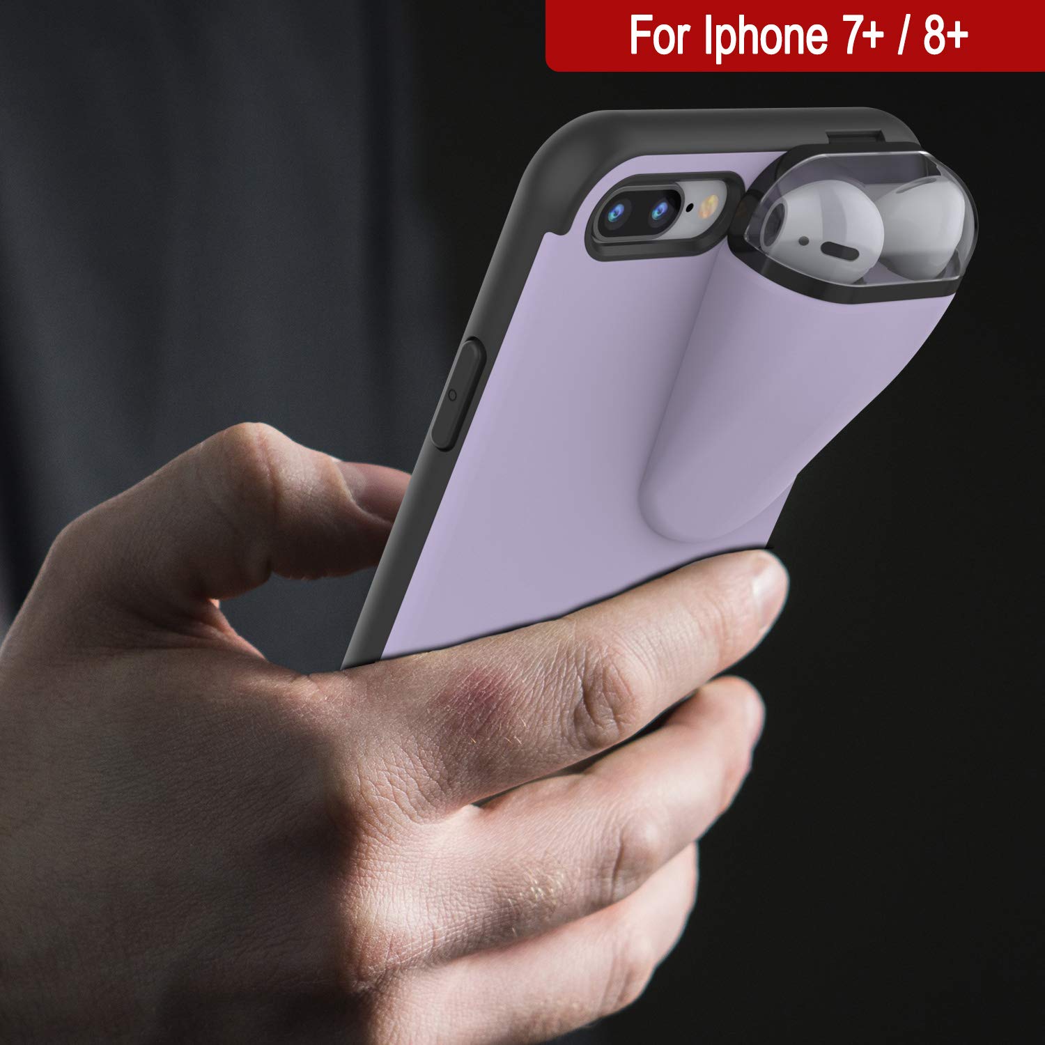 Punkcase iPhone 8 Plus Case with AirPods Holder - Slim & Durable 2-in-1 Protective Cover for iPhone 8 Plus (5.5 Inch) - Compatible with AirPods 1st & 2nd Generation - Purple | Perfect for Gym, Travel & Everyday Use