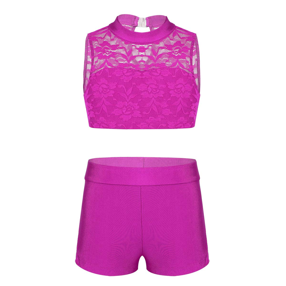2Pcs Girls Dance Shorts Set - Sleeveless Floral Lace Tank Top & Booty Shorts for Kids, Athletic Outfits for Dance Class, Gymnastics & Performance
