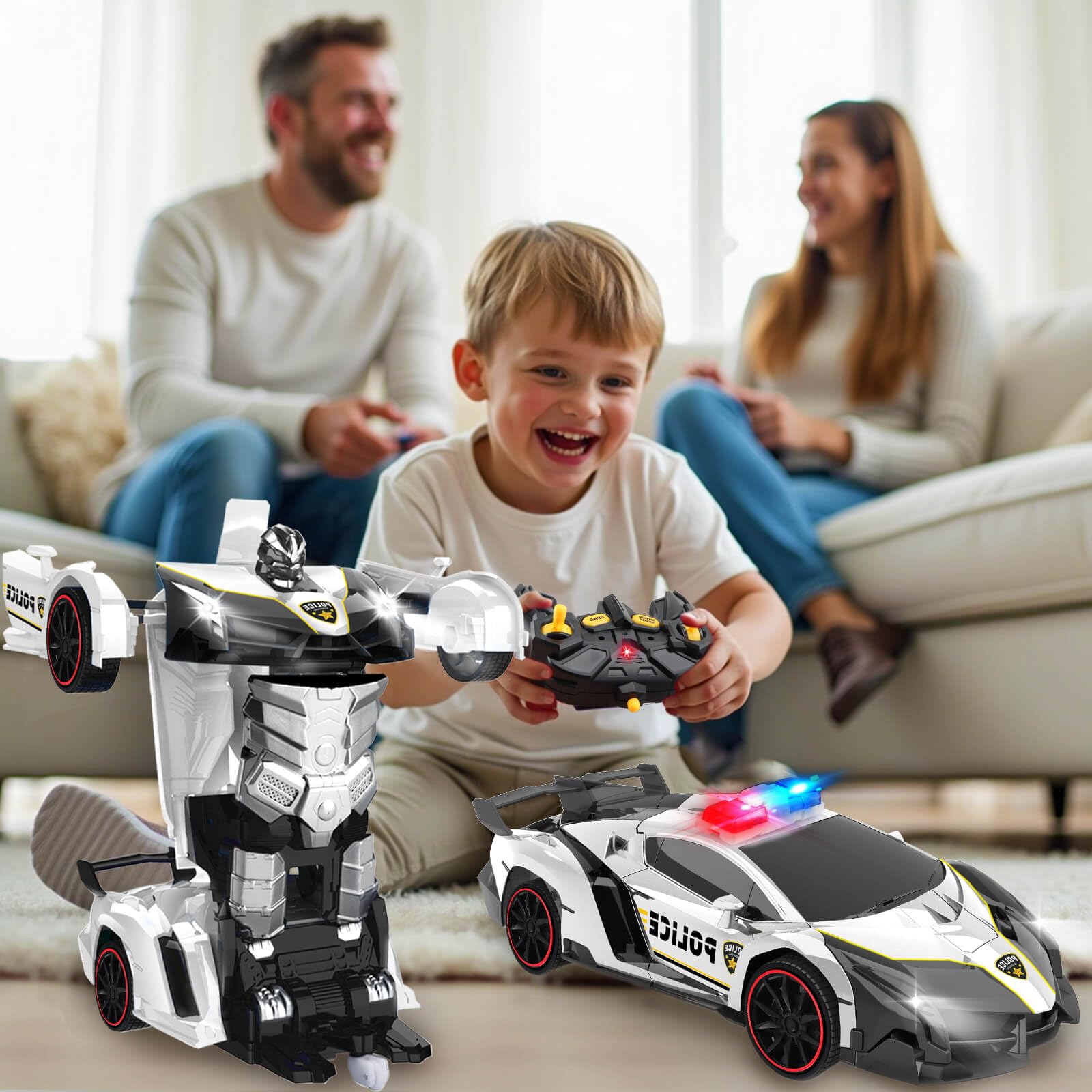 Dolanus Remote Control Police Car Toy - 2.4GHz RC Transforming Robot Vehicle for Kids Ages 3-12 | Birthday Gift for Boys & Girls | Indoor & Outdoor Play | Black