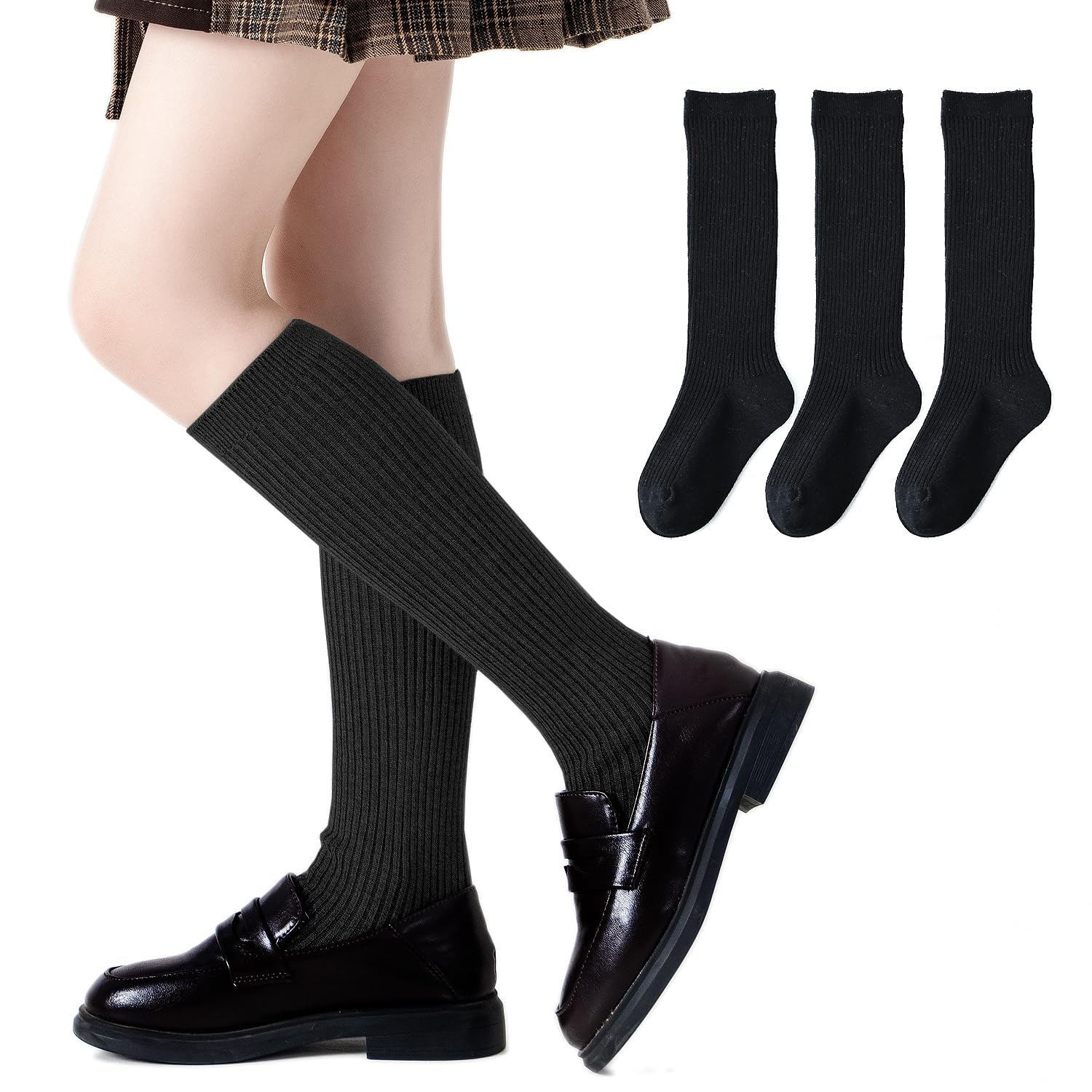 EPEIUS Girls Knee High Socks - Seamless Cotton School Uniform Socks, Ribbed Over The Calf Socks for Kids & Boys - Perfect for School, Sports & Daily Wear