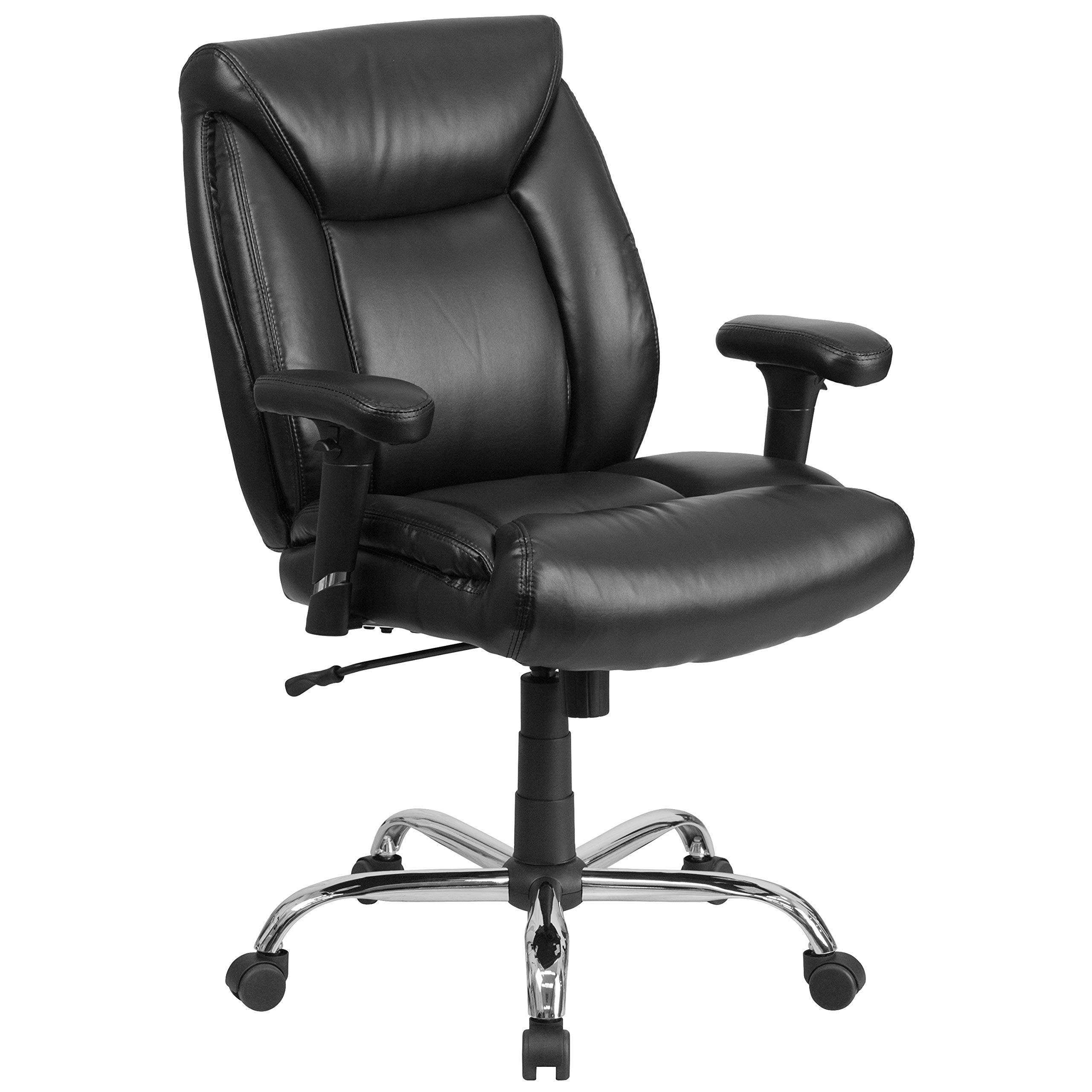 400 lb. Heavy Duty Big & Tall Mid-Back Black Tufted LeatherSoft Ergonomic Office Chair with Lumbar Support - Perfect for Home Office, Gaming & Executive Workspaces
