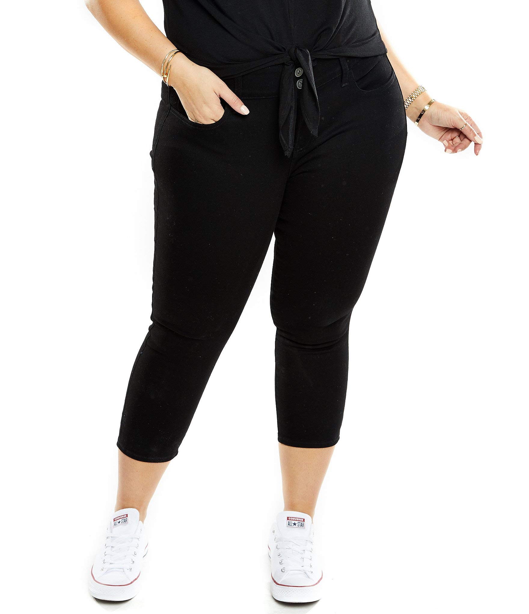 Sweet Look 1826 Stretchy Premium Women's Plus Size Capri Black Denim Jeans - Comfortable & Stylish for Casual Wear, Work & Everyday Outfits