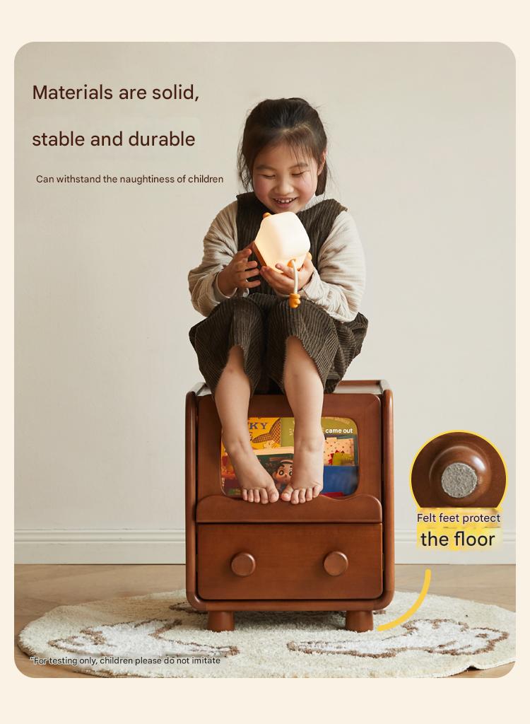 Solid Wood Kids Nightstand with LED Lights - Modern Children's Bedside Table for Bedrooms, Nursery & Kids Room Decor