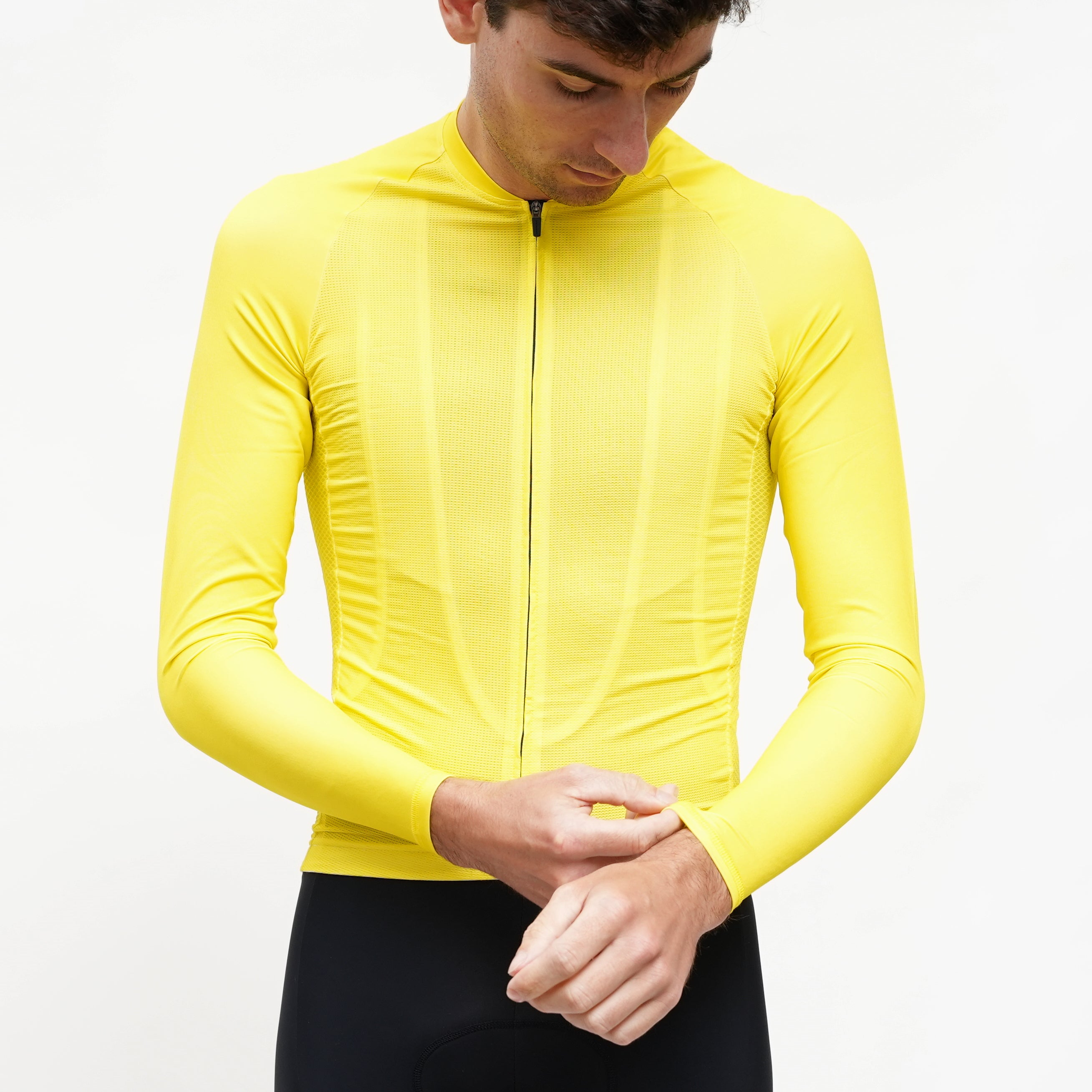 **Aero Long Sleeve Jersey - Breathable Performance Shirt for Men & Women - Yellow - Ideal for Running, Cycling & Outdoor Sports**