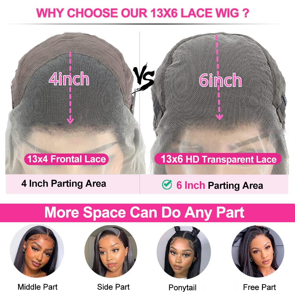 250% Density 13x6 HD Lace Front Wig for Black Women - Pre Plucked with Baby Hair, Glueless Human Hair Wig in Natural Color | Perfect for Daily Wear, Special Occasions & Protective Styling
