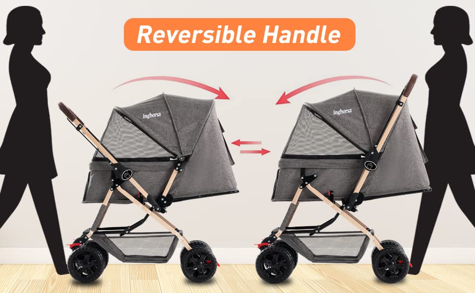 Pet Stroller for Small & Medium Dogs & Cats - 4-Wheel Carrier with Weather Cover & Storage Basket (Gray) - Perfect for Walks, Vet Visits & Outdoor Adventures