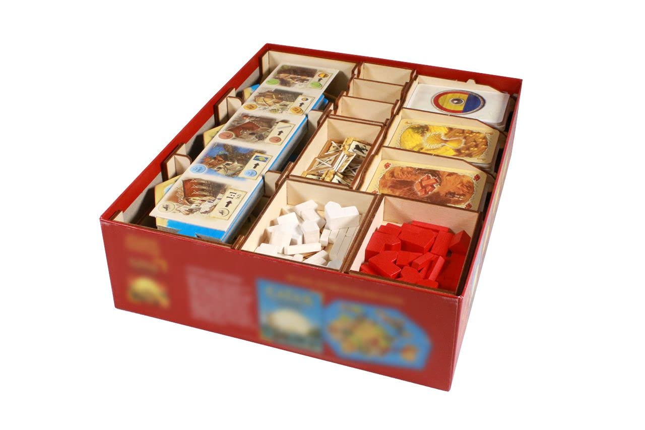 Premium Wooden Game Organizer for Catan Board Game - Compatible with Base Set, Storage Box with Multi-Tray Design for Easy Setup & Organization - Perfect for Game Nights & Tabletop Enthusiasts